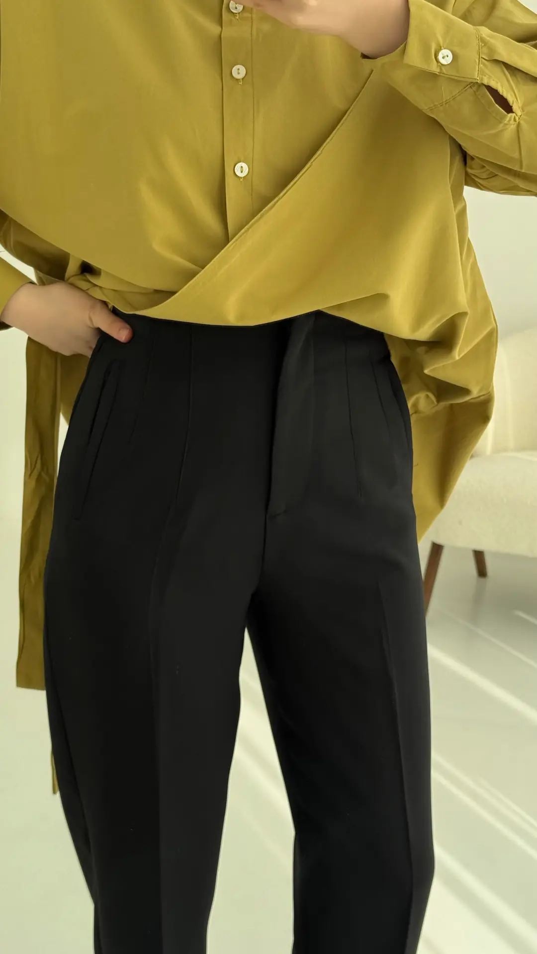 Beli Pens Detay Kumaş Pantolon Siyah - Görsel 3