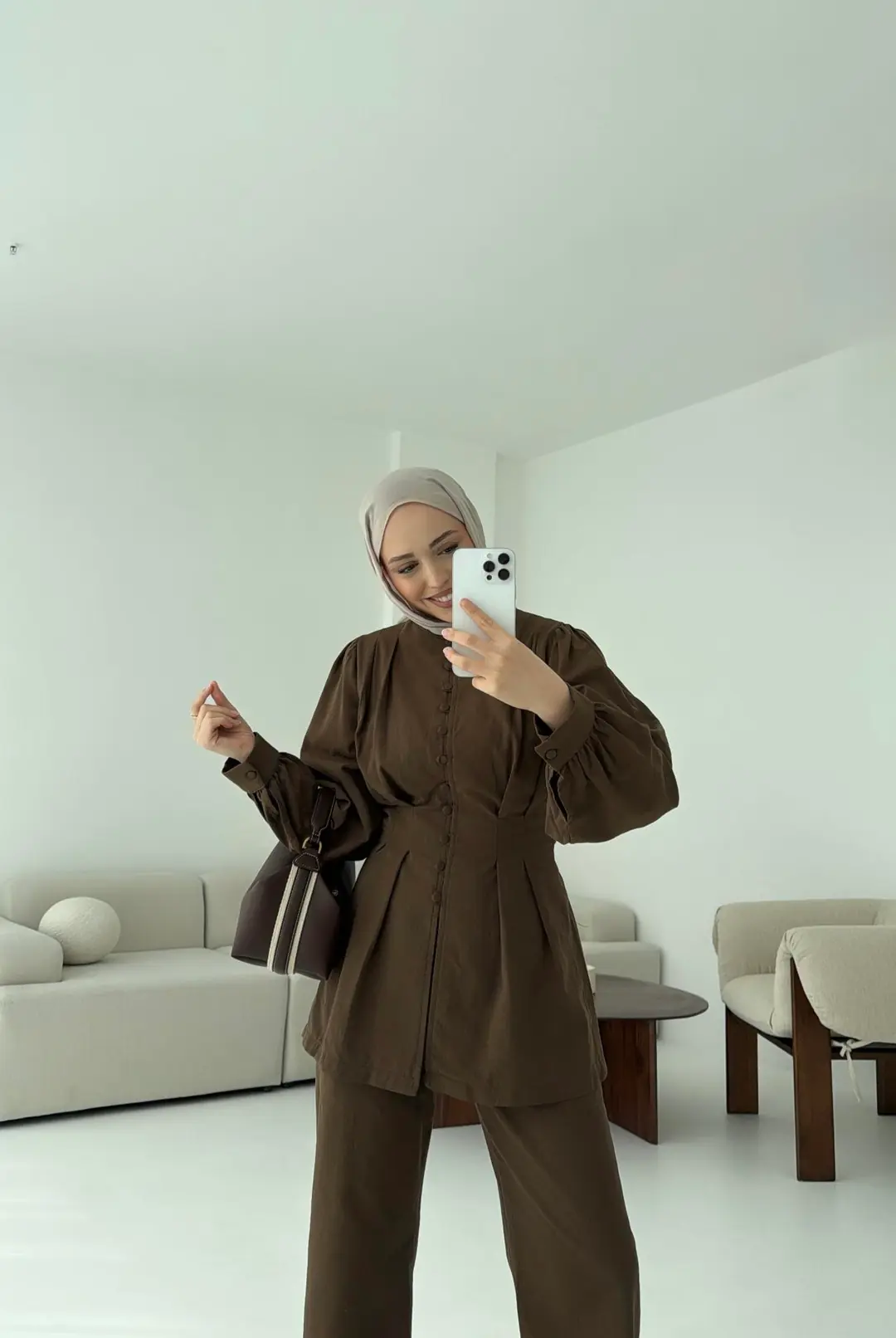 Beli Pensli Takım Kahve - Görsel 4