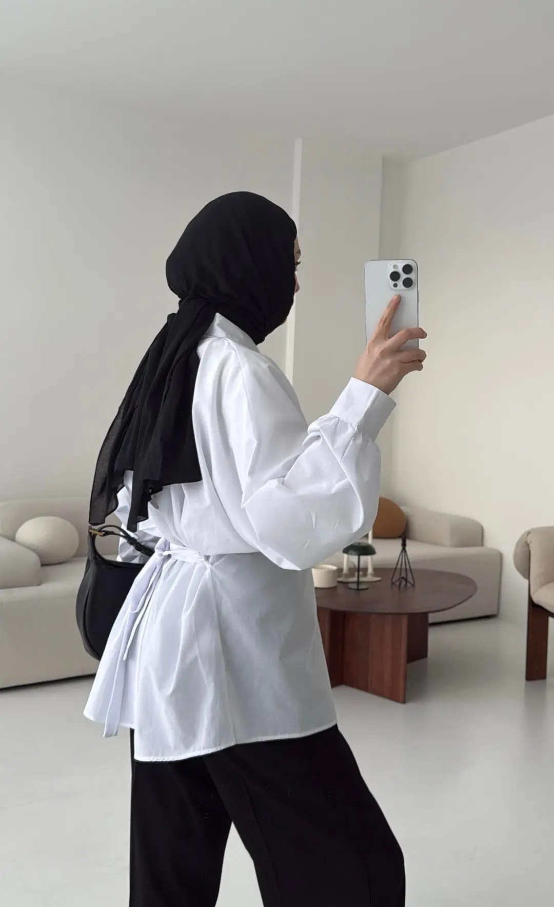 Beyaz Balon Kol Bağlamalı Gömlek - Görsel 4