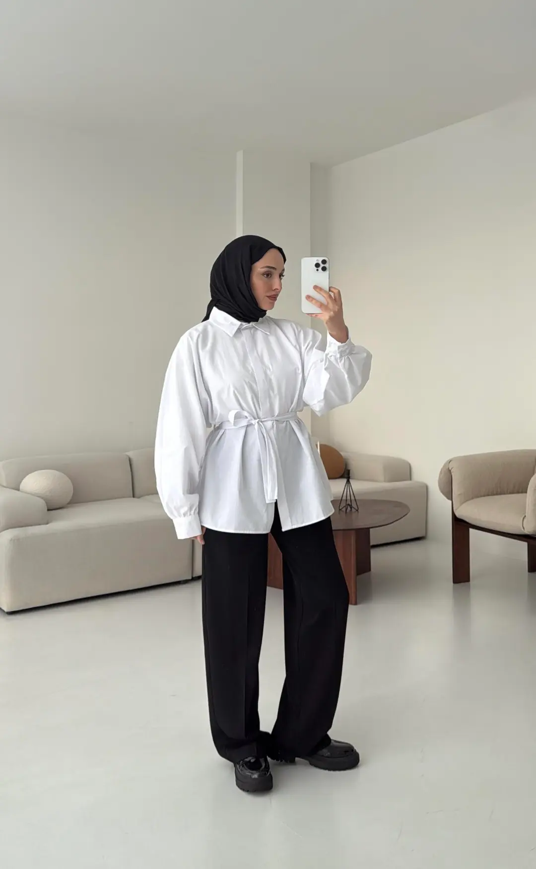 Beyaz Balon Kol Bağlamalı Gömlek - Görsel 6