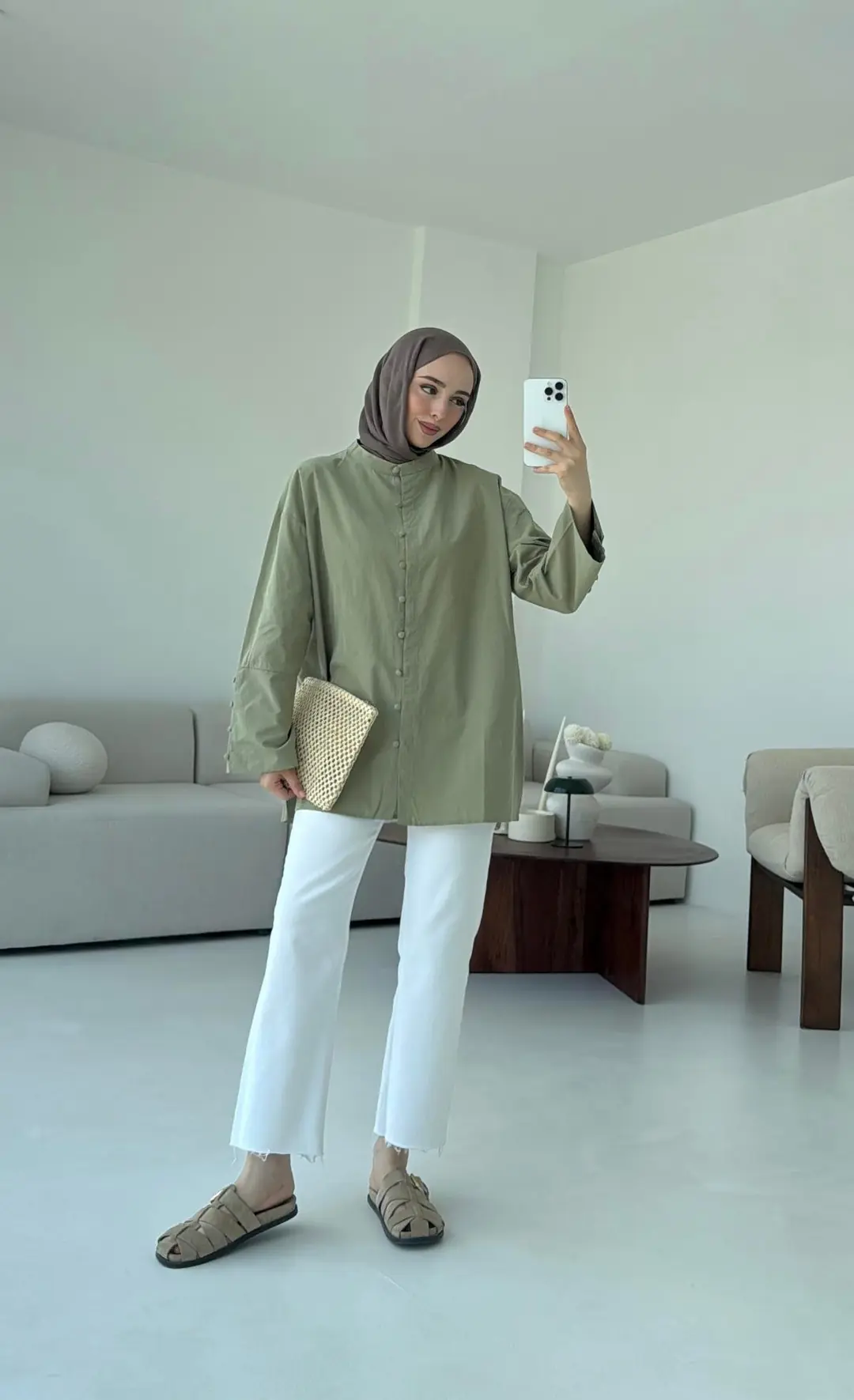 Birit Dügmeli Gömlek Haki - Görsel 2