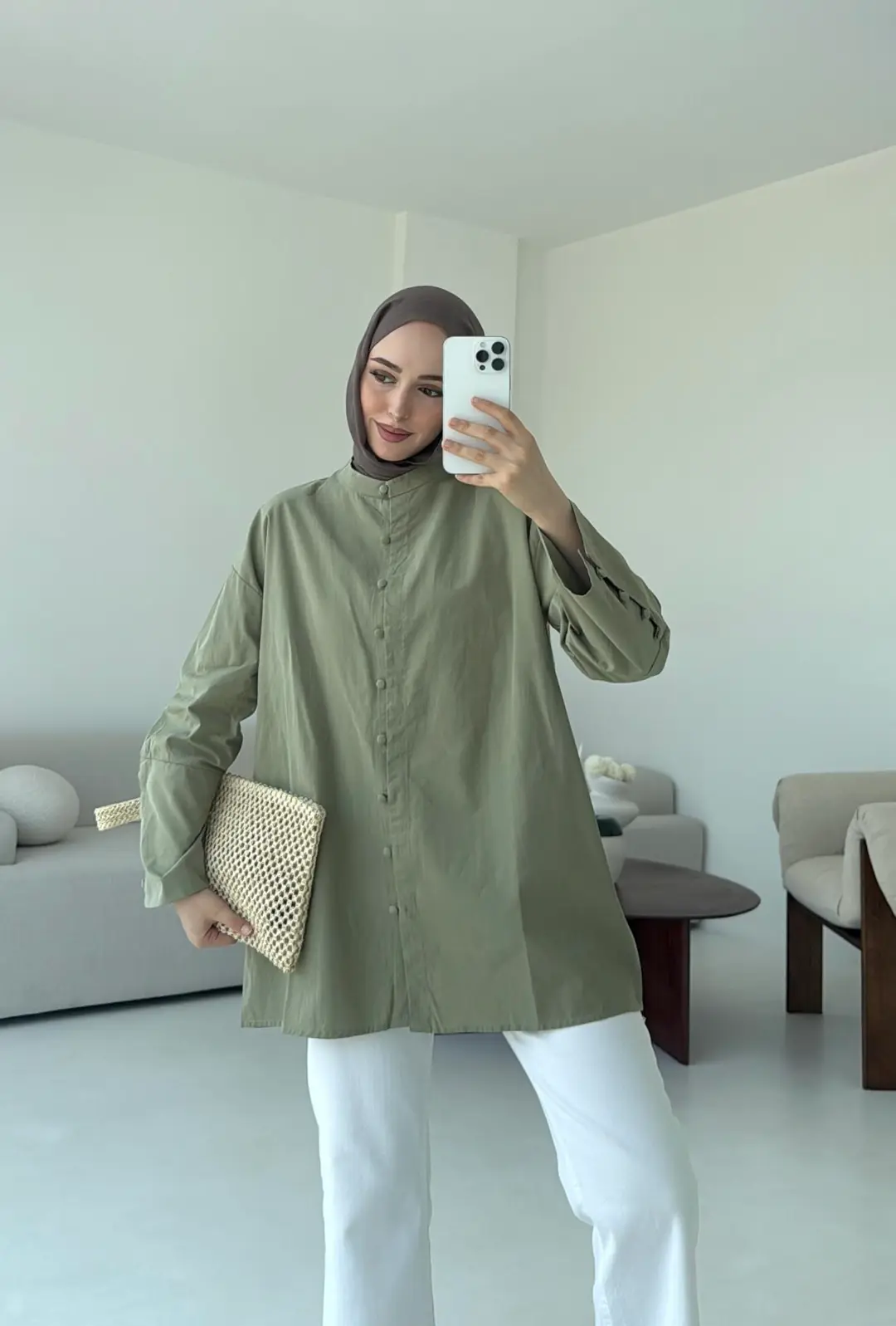 Birit Dügmeli Gömlek Haki - Görsel 3