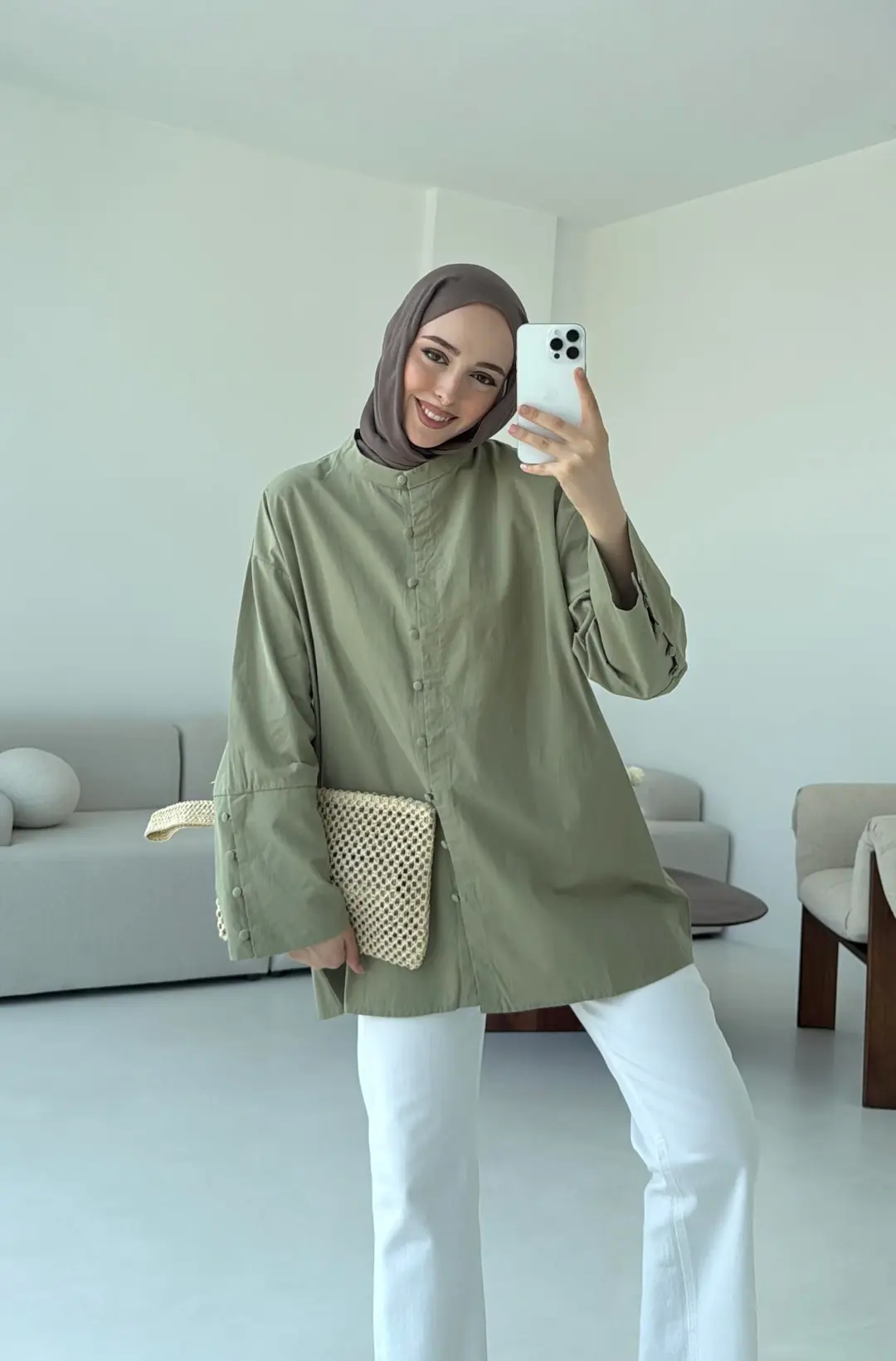 Birit Dügmeli Gömlek Haki - Görsel 5