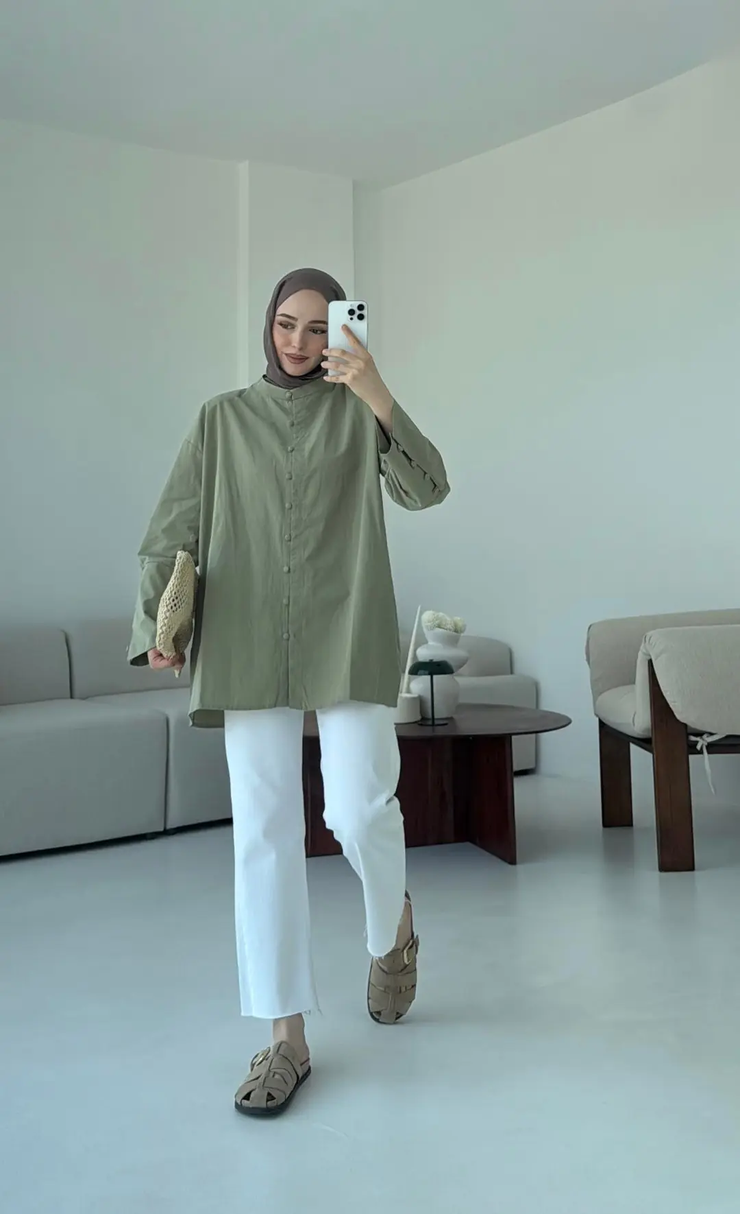 Birit Dügmeli Gömlek Haki - Görsel 7