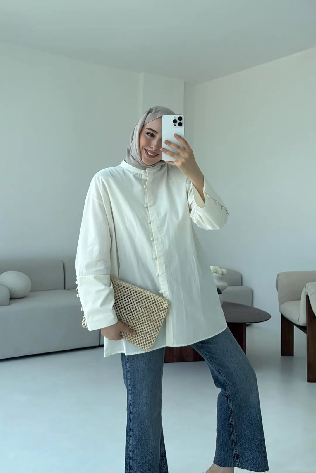 Birit Dügmeli Gömlek Ekru