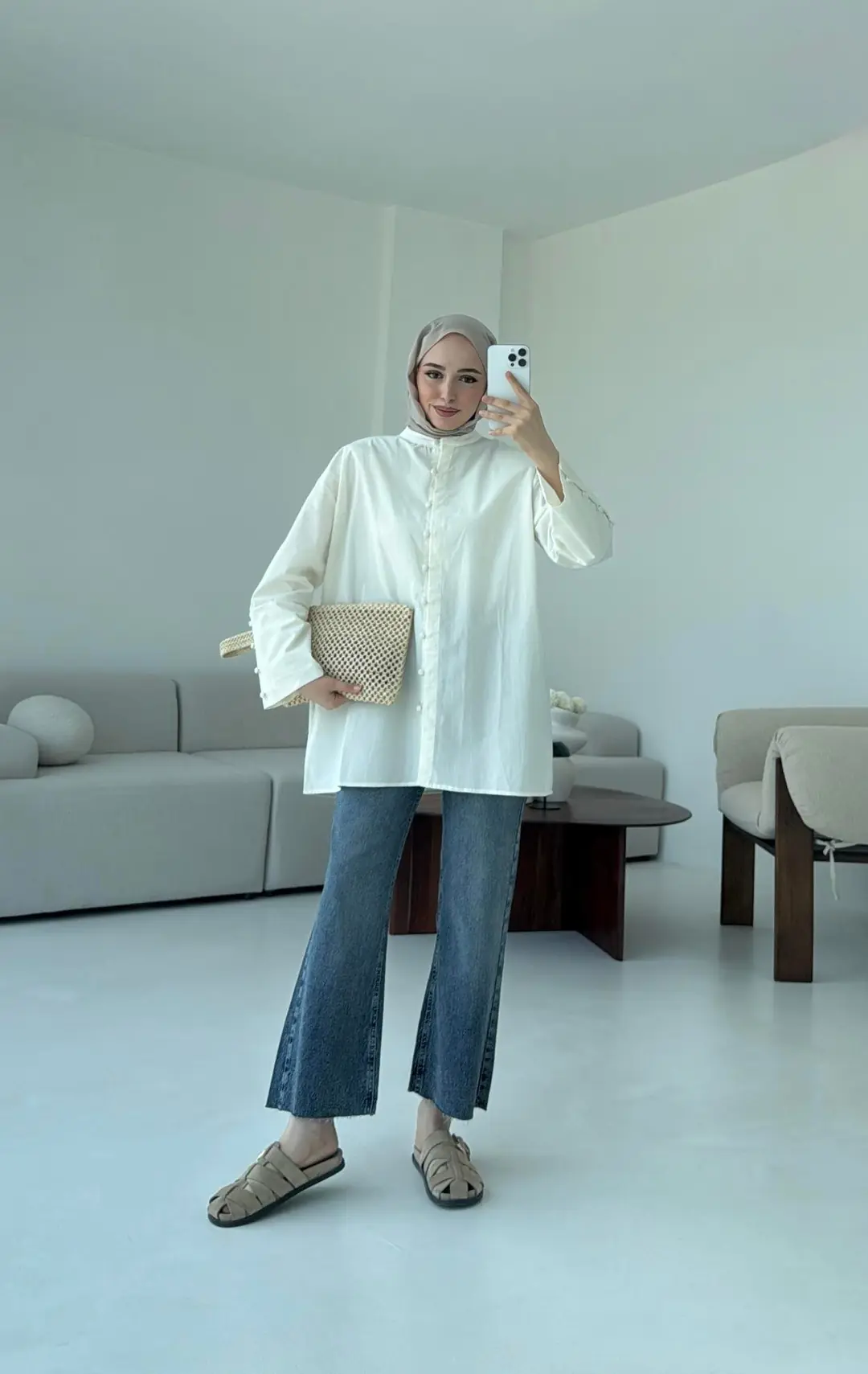 Birit Dügmeli Gömlek Ekru - Görsel 5