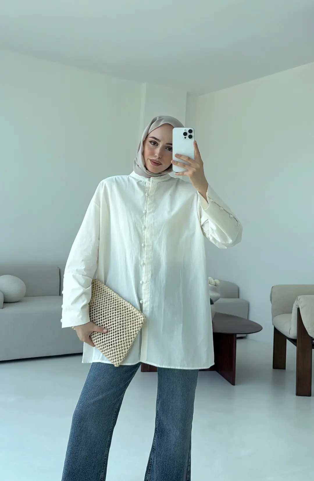 Birit Dügmeli Gömlek Ekru - Görsel 6