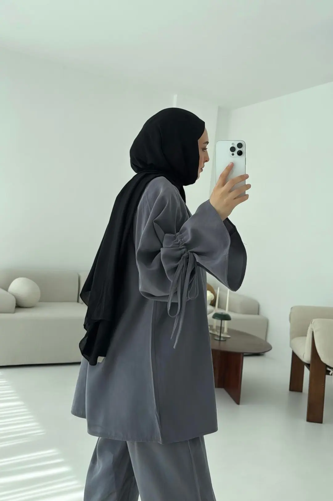 Birit  Düğmeli Tencel Takım Antrasit - Görsel 5