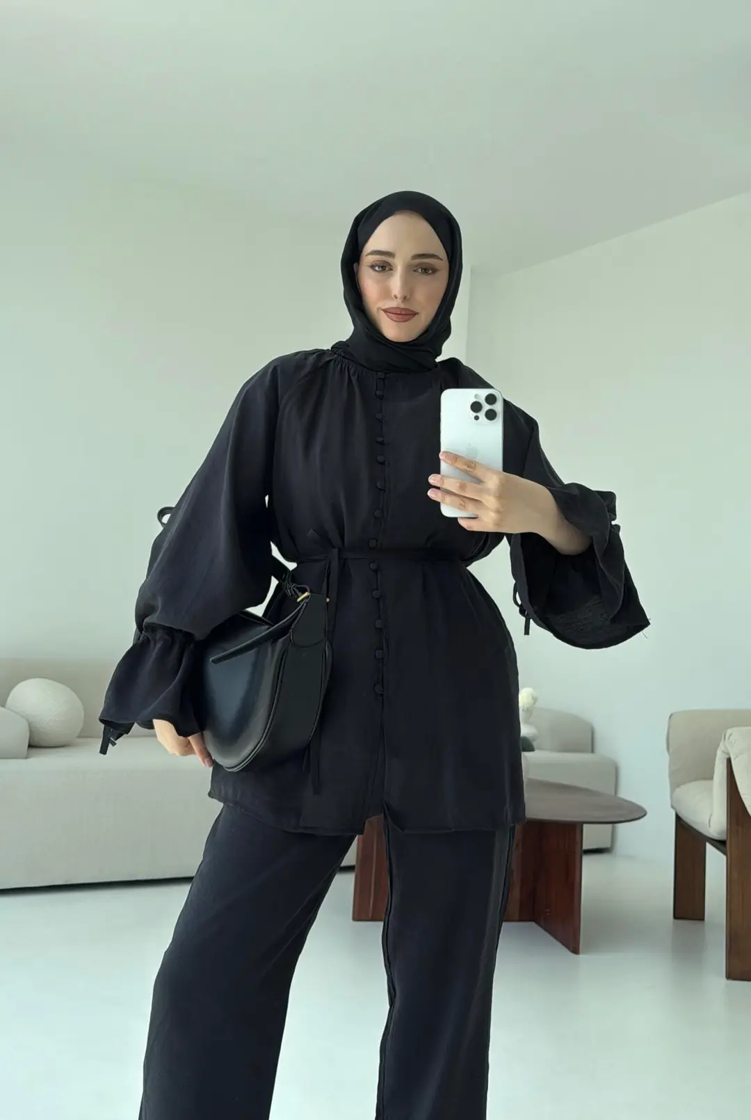 Birit  Düğmeli Tencel Takım Siyah - Görsel 5