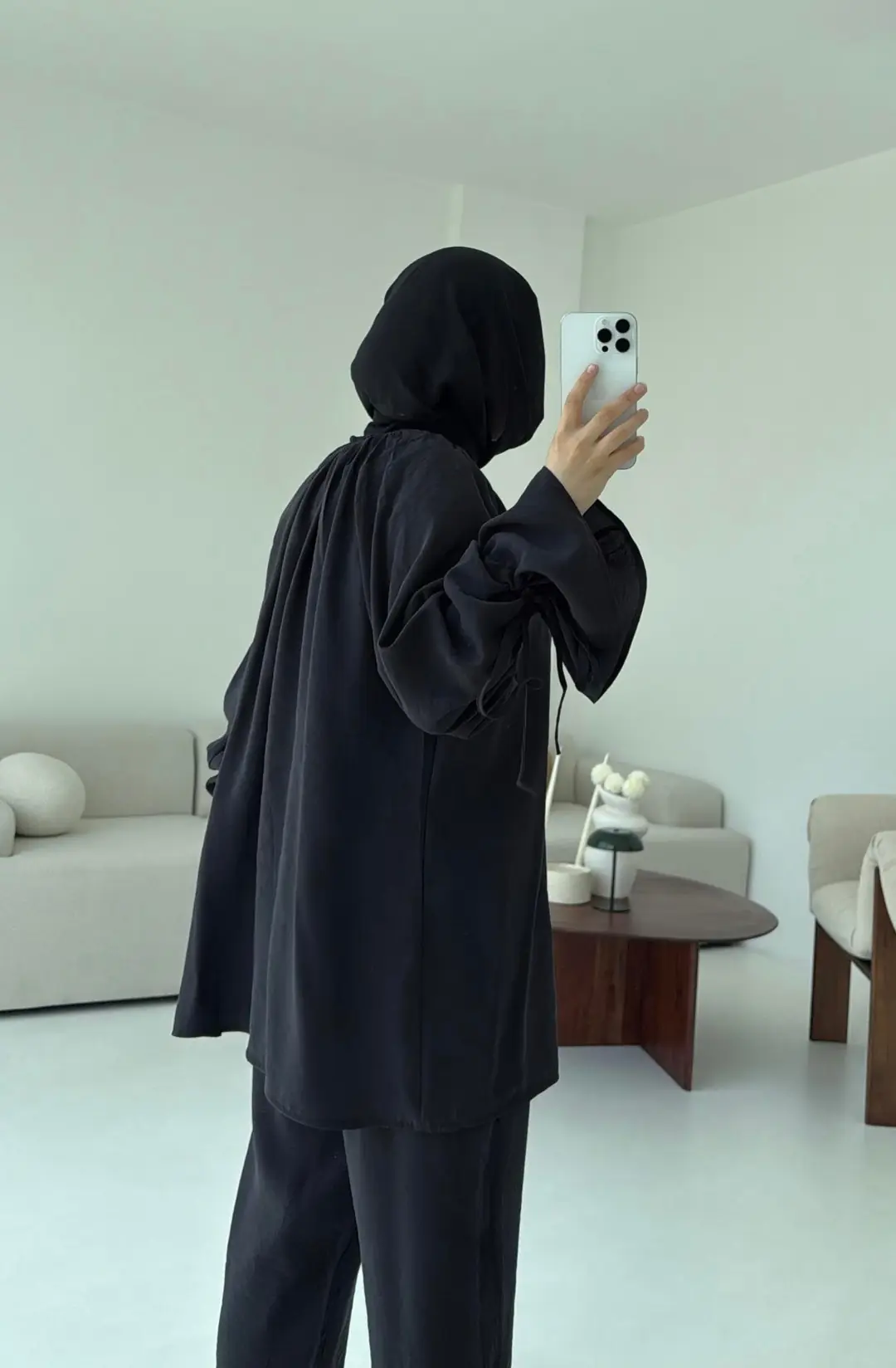 Birit  Düğmeli Tencel Takım Siyah - Görsel 6