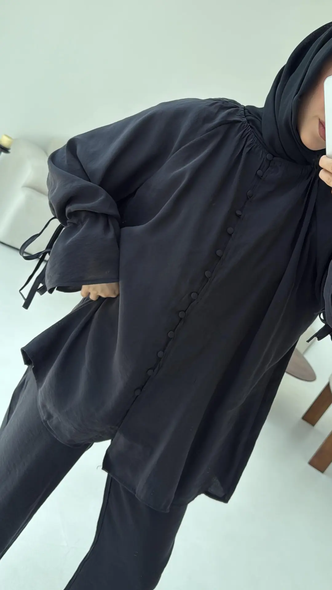 Birit  Düğmeli Tencel Takım Siyah - Görsel 7