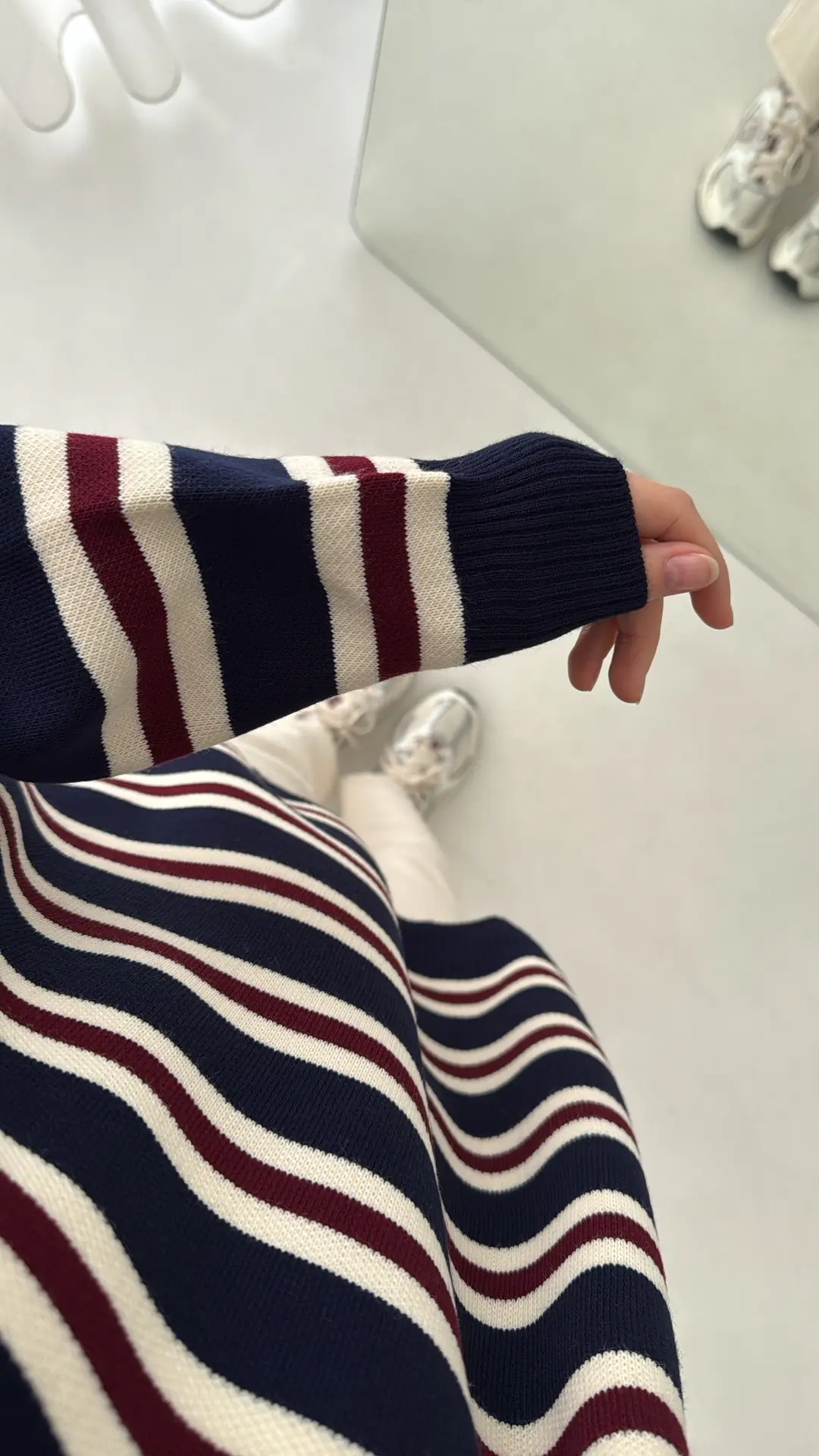 Bisiklet Yaka Çizgili Uzun Triko Kazak Lacivert - Görsel 2