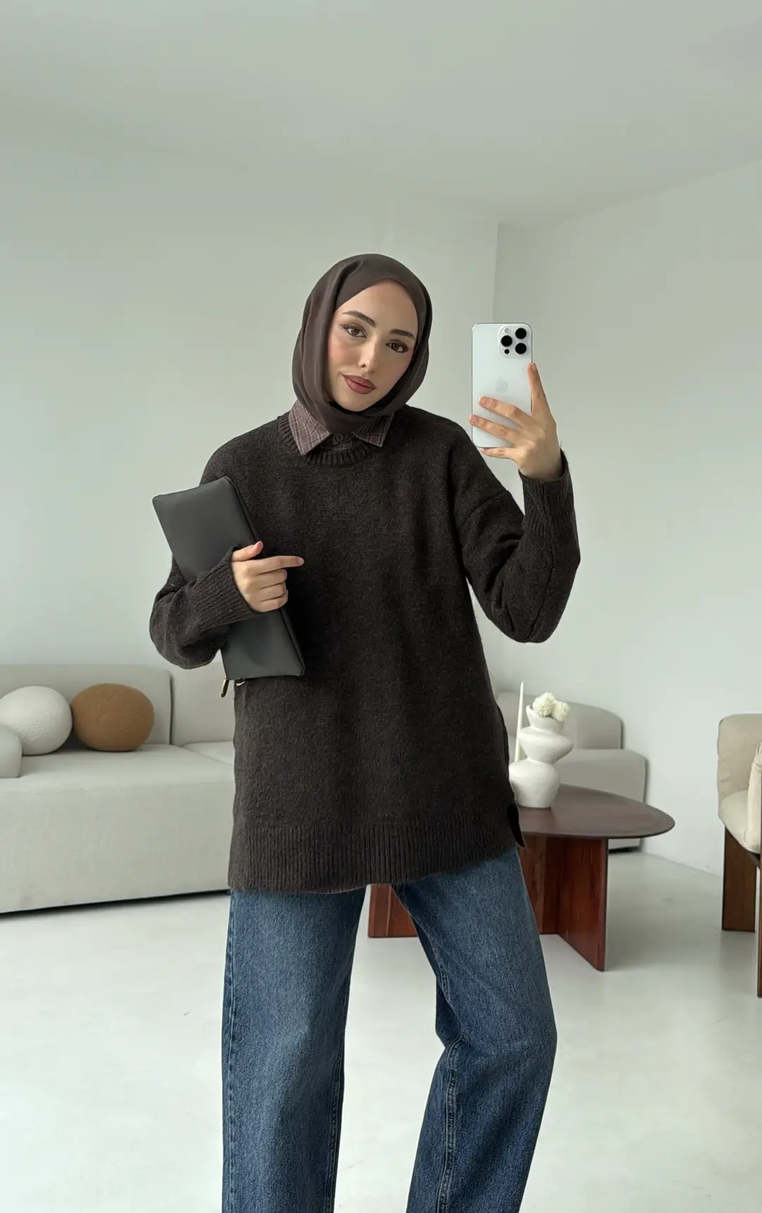 Bisiklet Yaka Kahve Kazak - Görsel 7