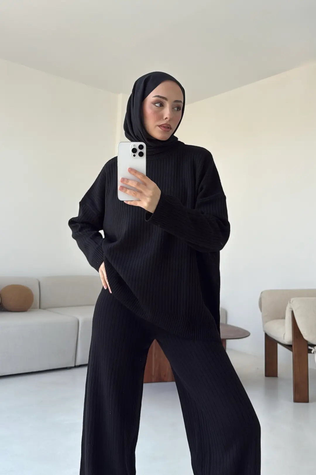 Bisiklet Yaka Triko Takım Siyah - Görsel 3