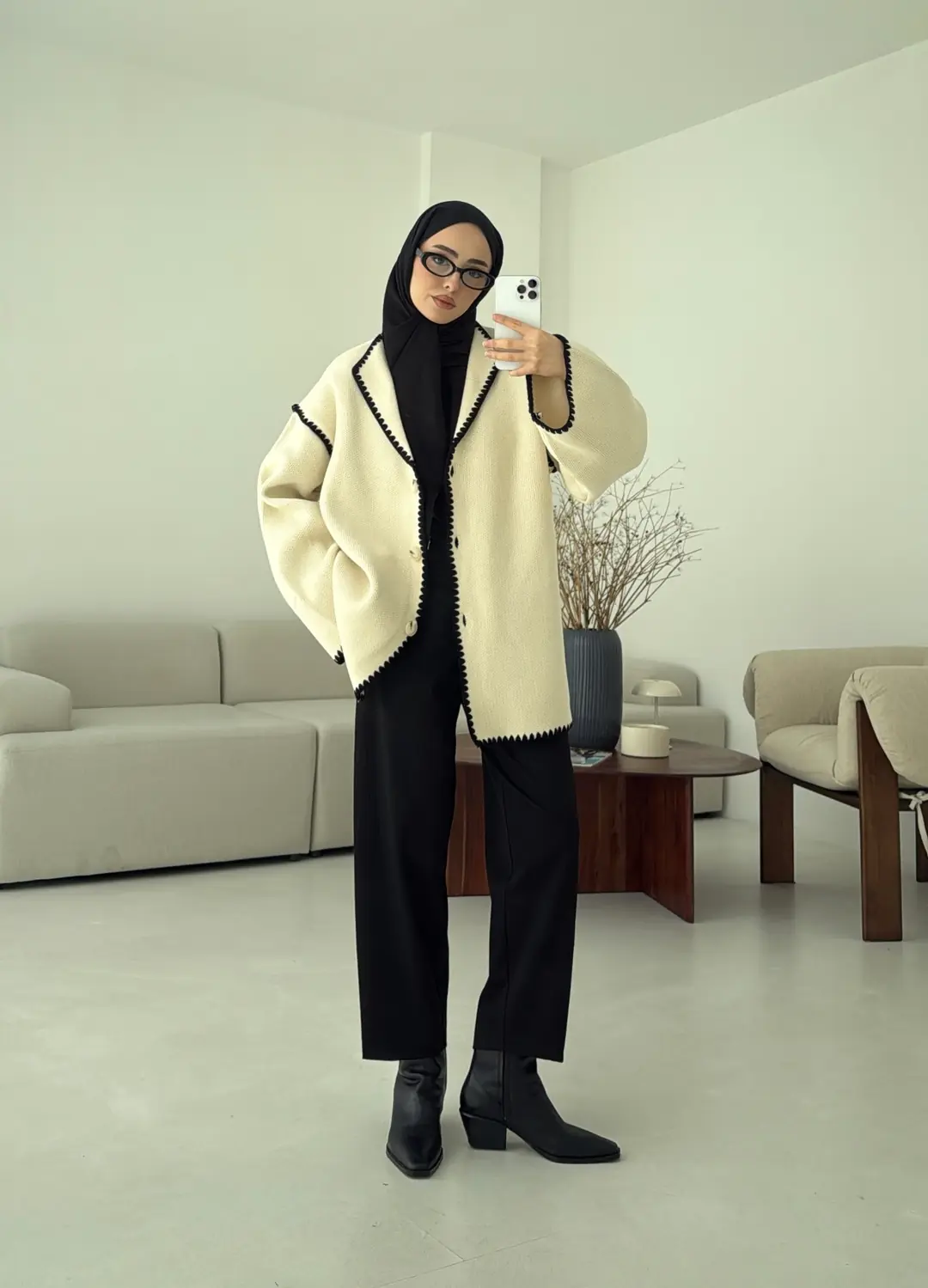 Biye İşleme Detaylı Sık Örme Hırka Krem - Görsel 6