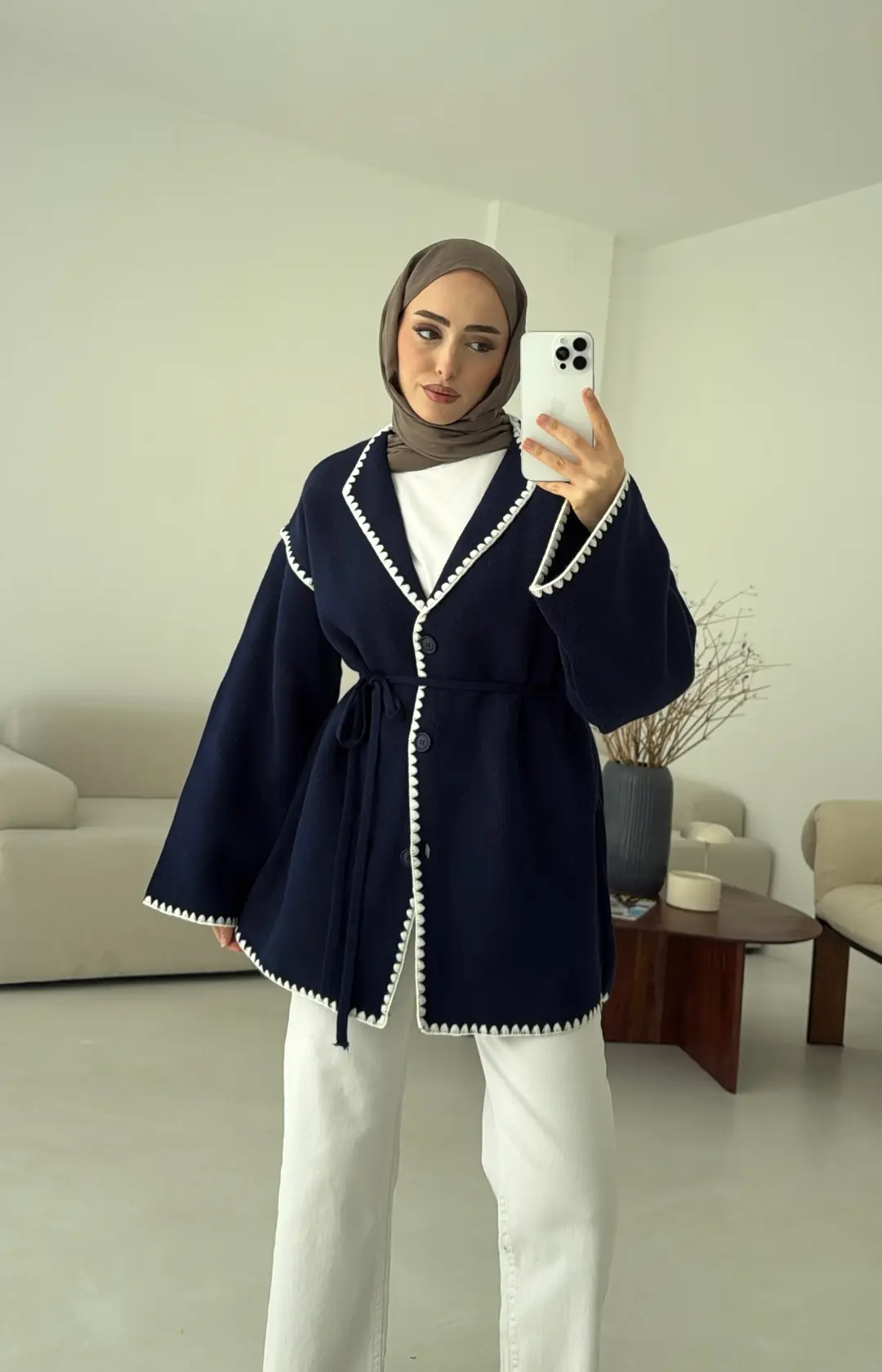 Biye İşleme Detaylı Sık Örme Hırka Lacivert - Görsel 4