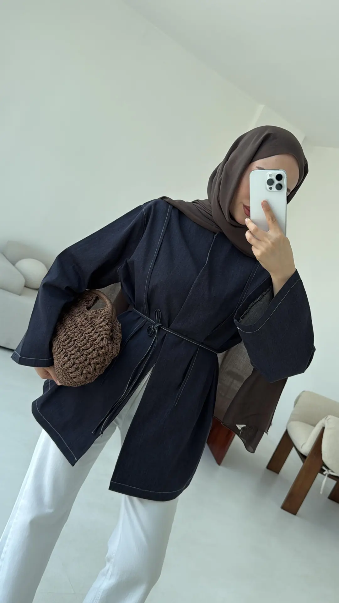 Biyeli Kot Kimono/Ceket Lacivert