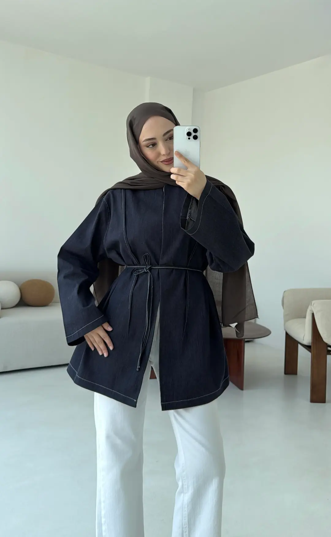 Biyeli Kot Kimono/Ceket Lacivert - Görsel 10