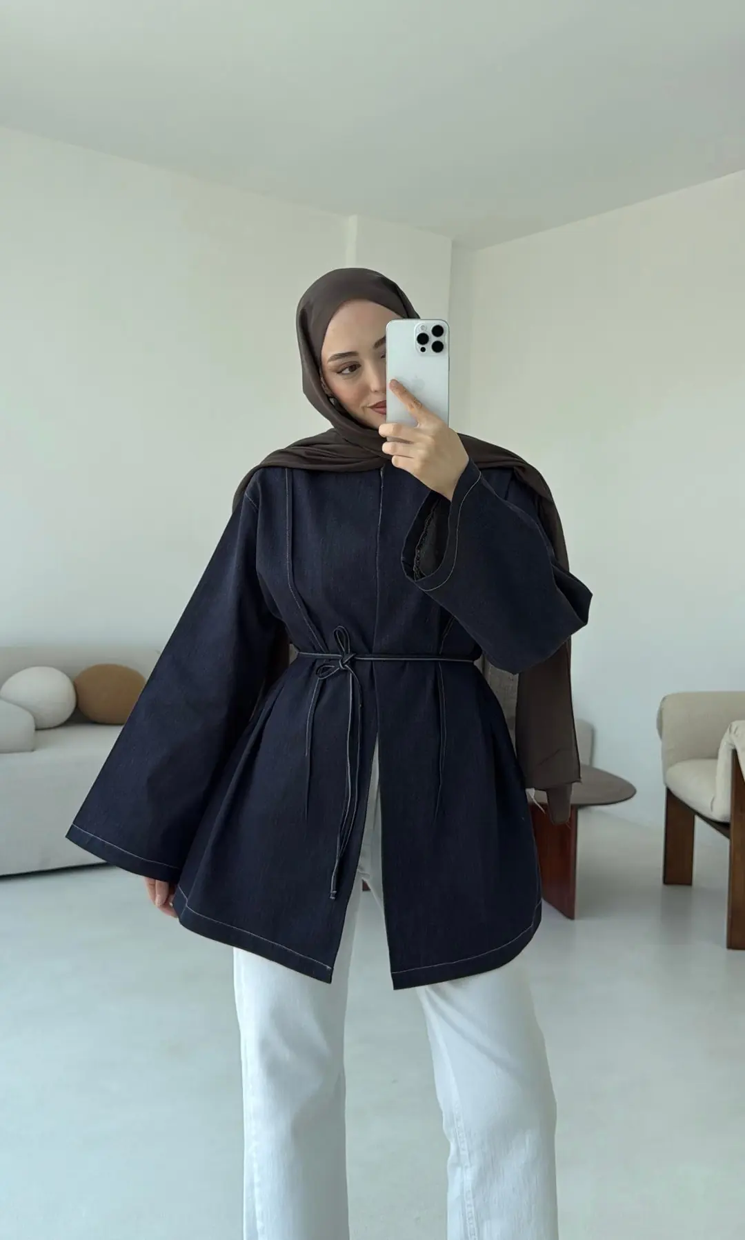 Biyeli Kot Kimono/Ceket Lacivert - Görsel 2