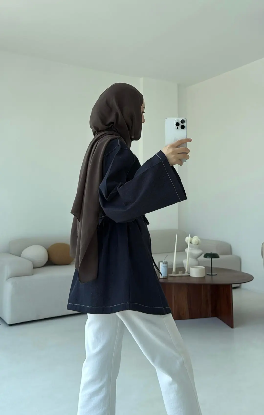 Biyeli Kot Kimono/Ceket Lacivert - Görsel 4