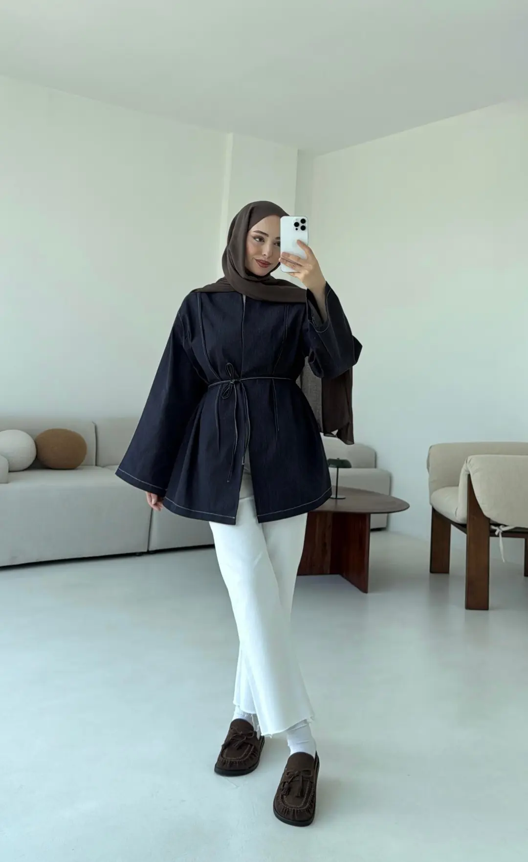 Biyeli Kot Kimono/Ceket Lacivert - Görsel 5