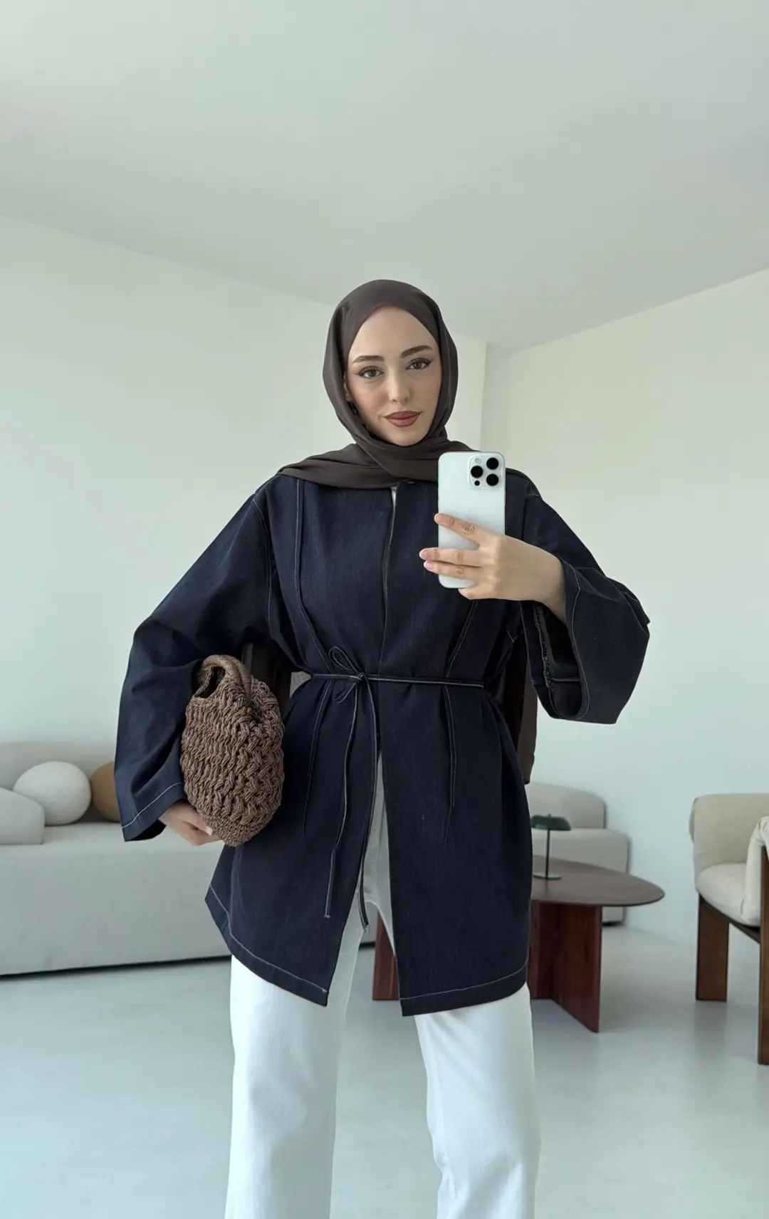 Biyeli Kot Kimono/Ceket Lacivert - Görsel 8