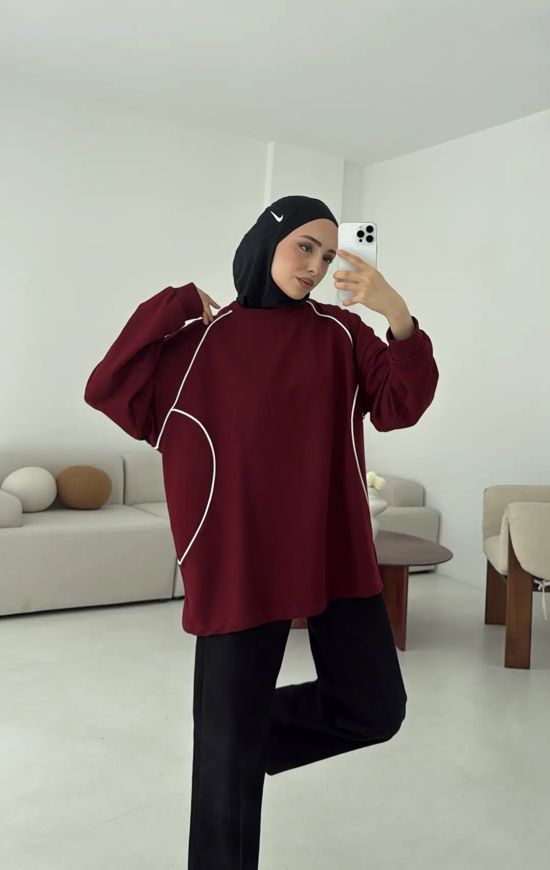 Biyeli Sweat Bordo - Görsel 4