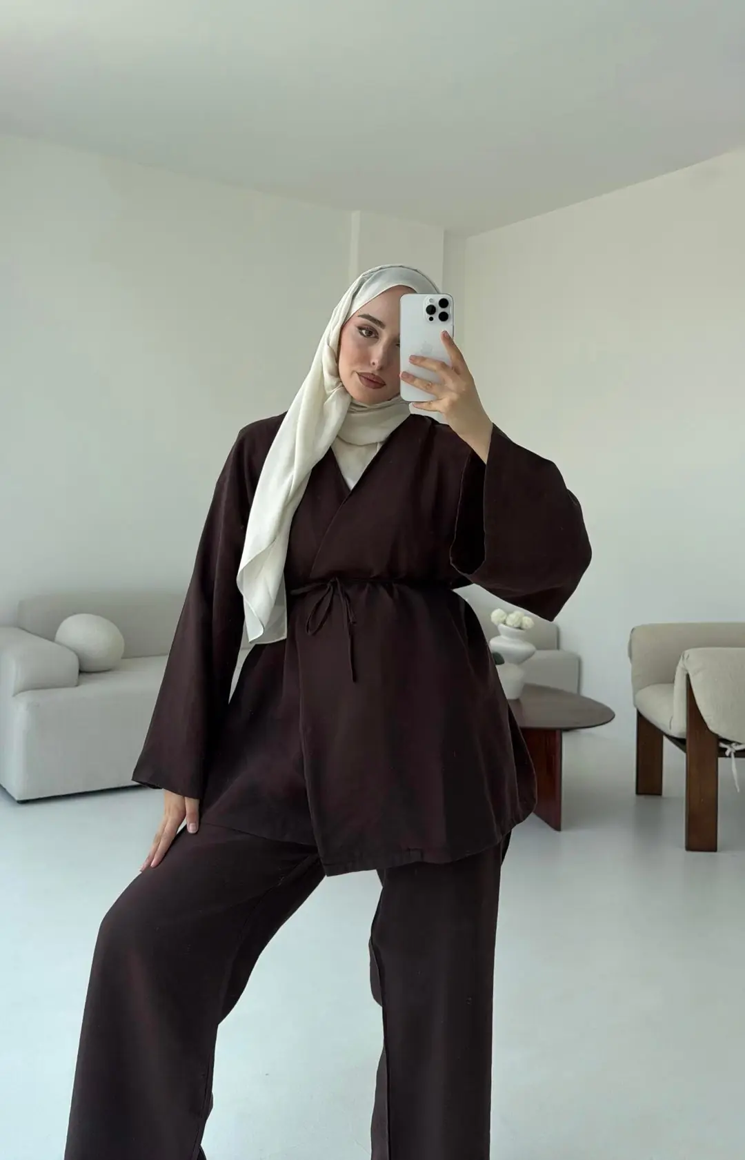 Bluz Biyeli Pantolon Takım Kahve