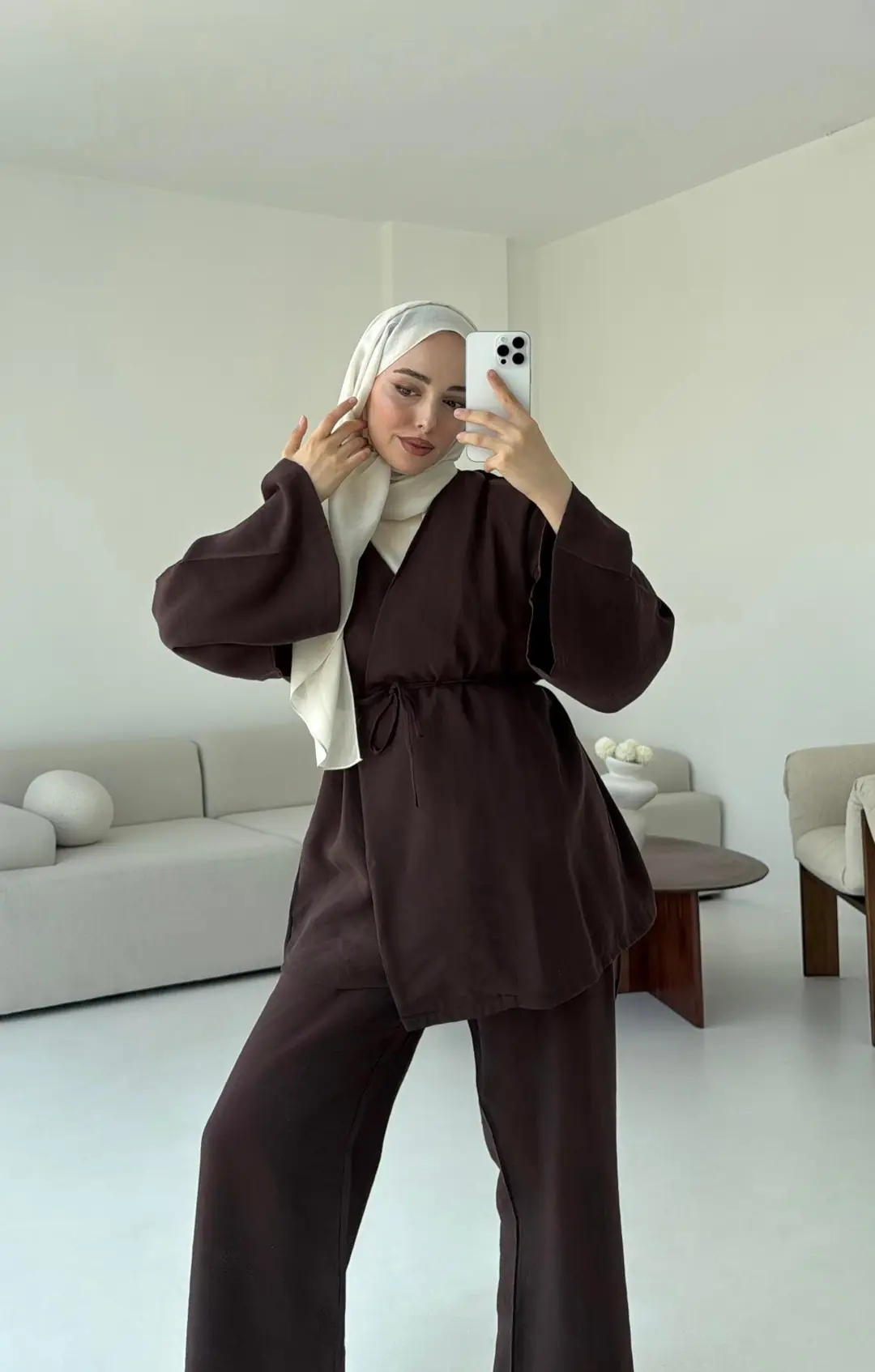 Bluz Biyeli Pantolon Takım Kahve - Görsel 4