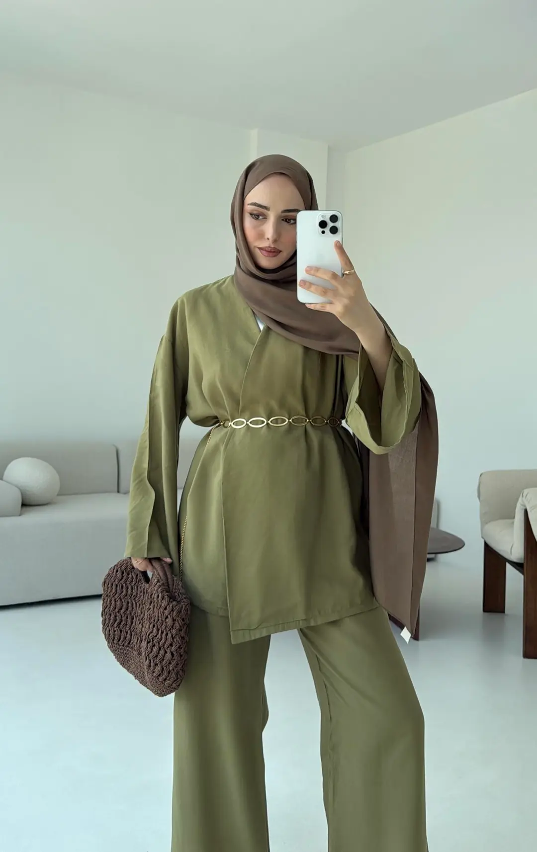 Bluz Biyeli Pantolon Takım Olive