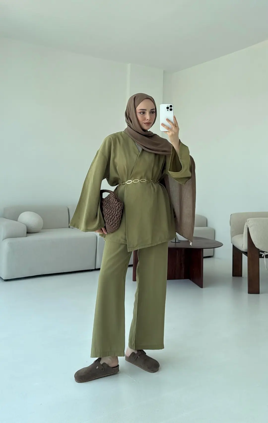 Bluz Biyeli Pantolon Takım Olive - Görsel 3