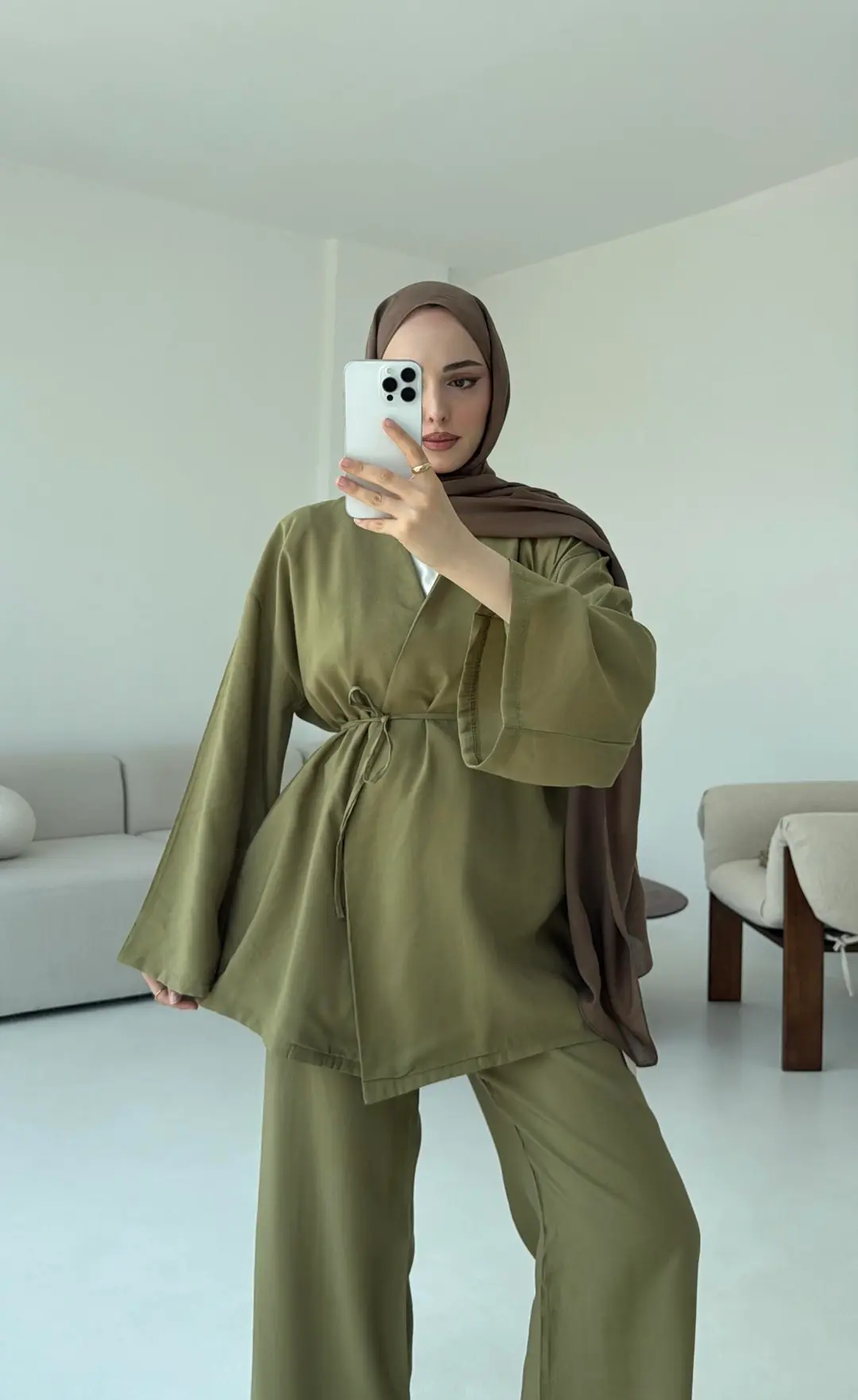 Bluz Biyeli Pantolon Takım Olive - Görsel 6