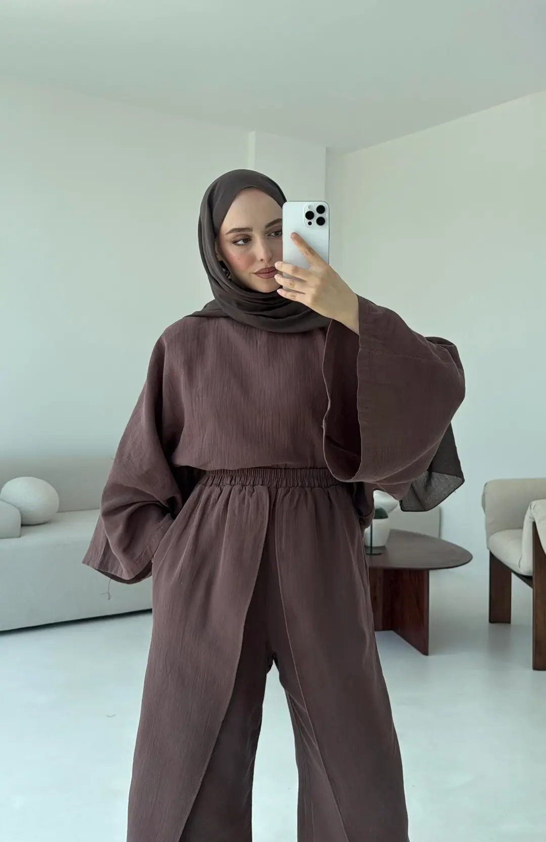 Bluzlu Yarasa Kol Takım Kahve - Görsel 2