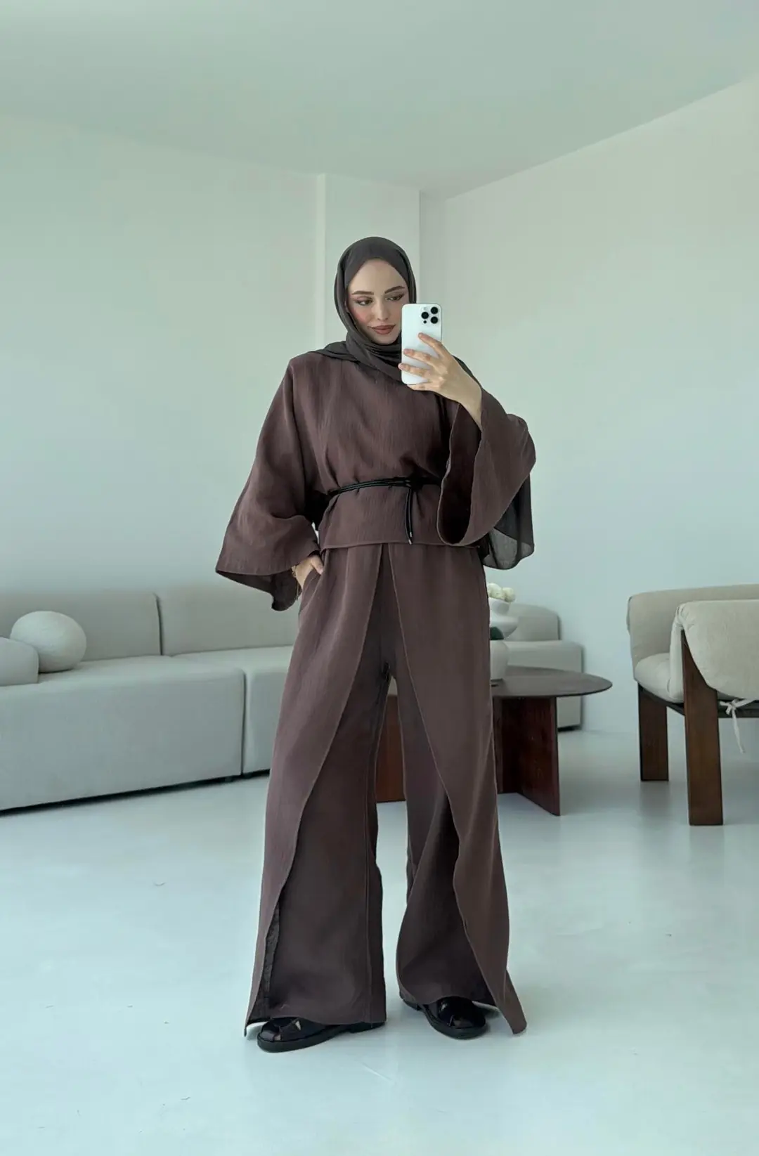 Bluzlu Yarasa Kol Takım Kahve - Görsel 3