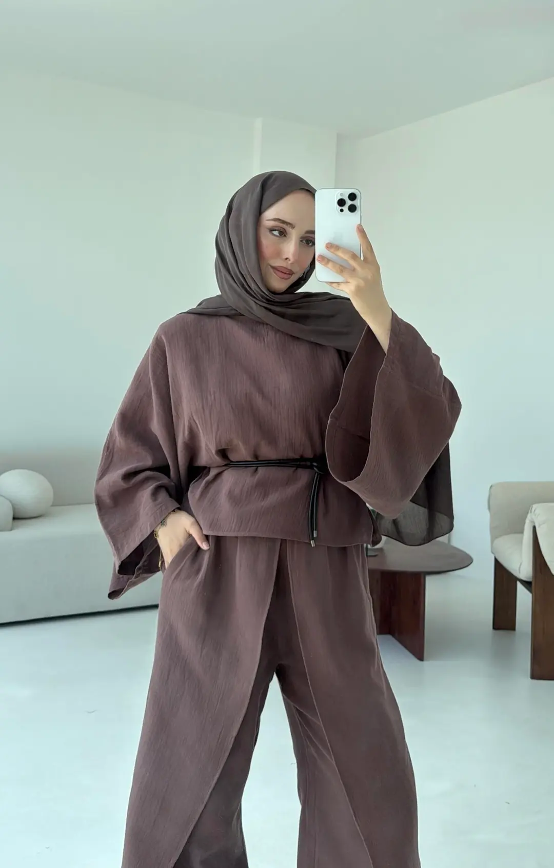 Bluzlu Yarasa Kol Takım Kahve - Görsel 6