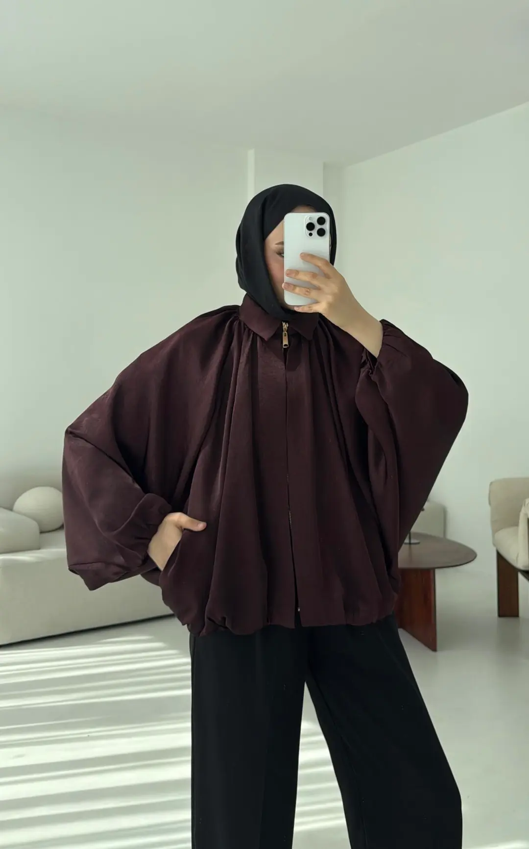 Bomber Saten Ceket Bordo - Görsel 5