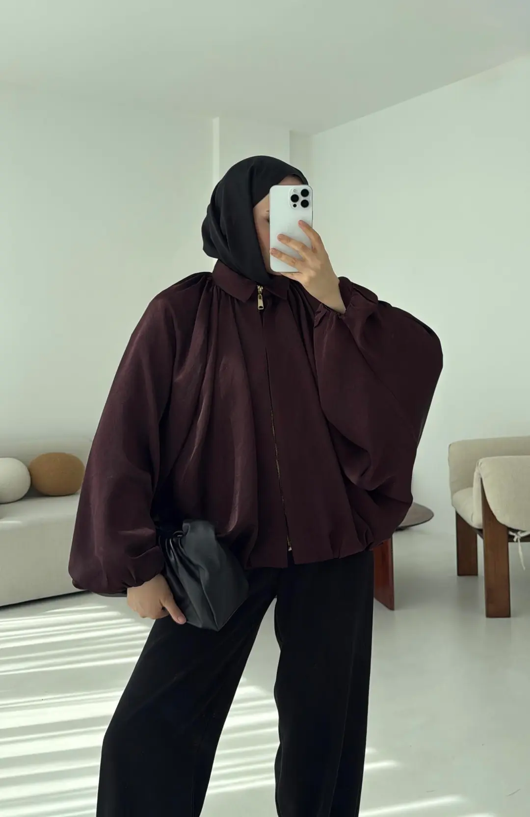 Bomber Saten Ceket Bordo - Görsel 6