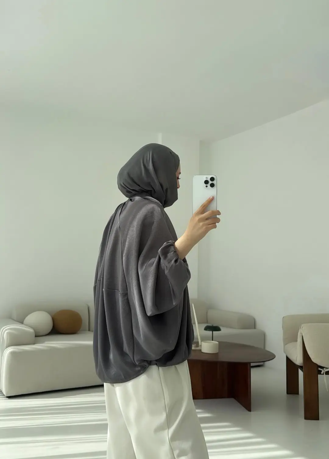 Bomber Saten Ceket Gri