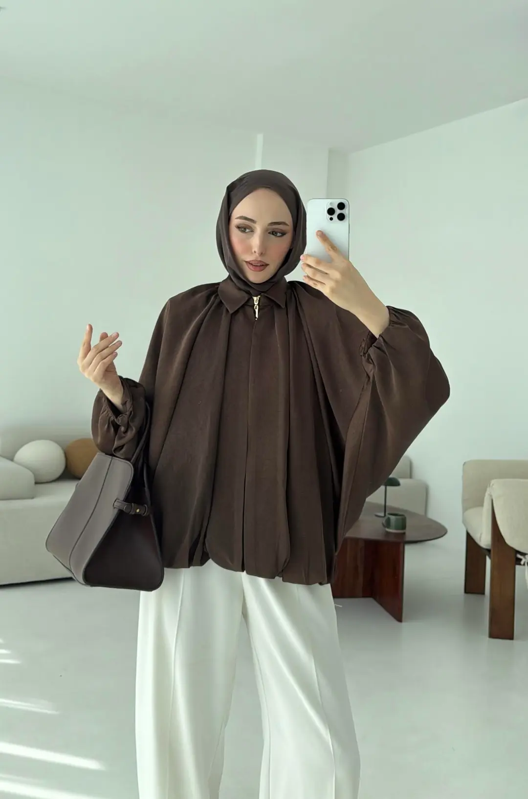 Bomber Saten Ceket Kahve - Görsel 3