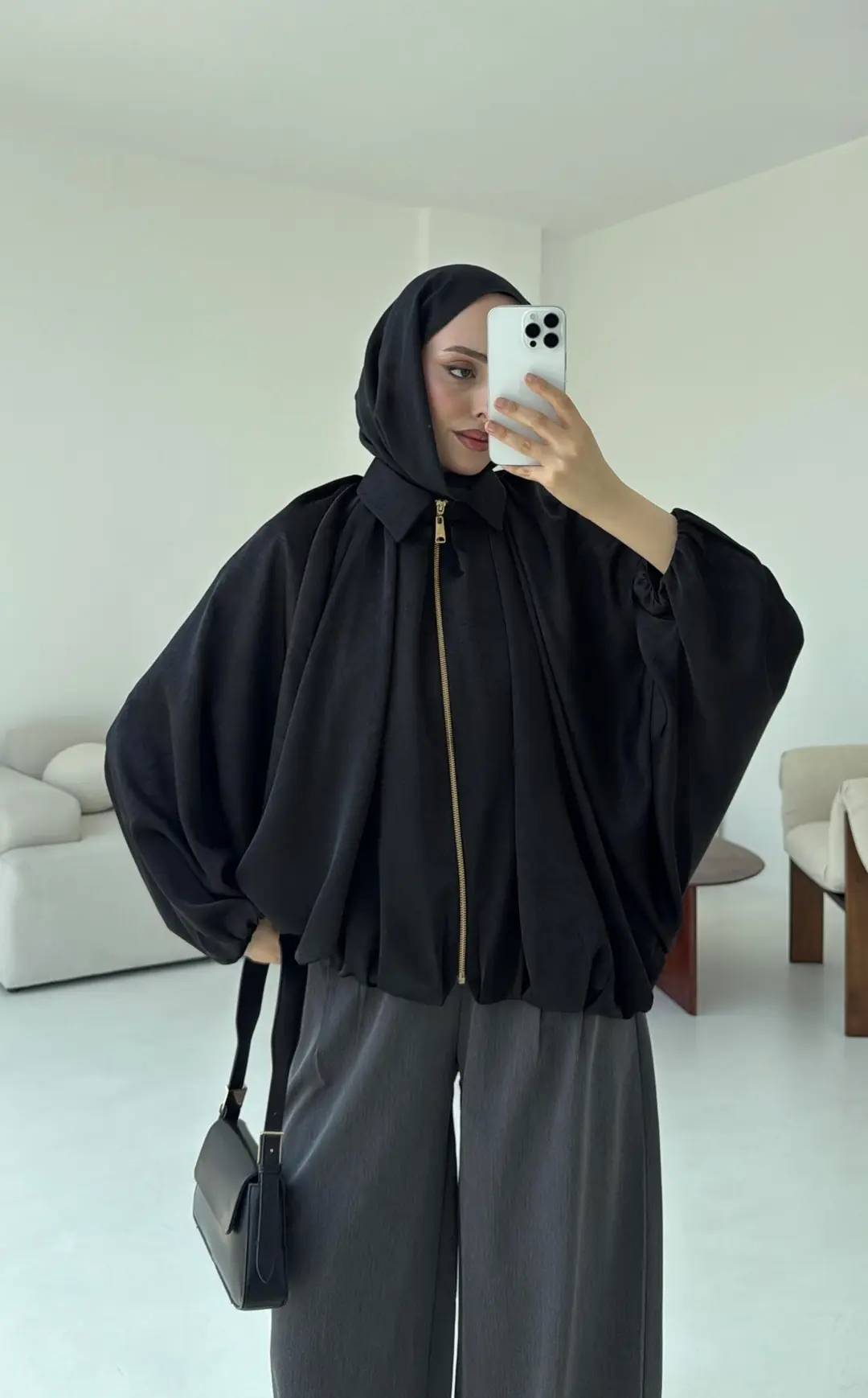 Bomber Saten Ceket Siyah - Görsel 3