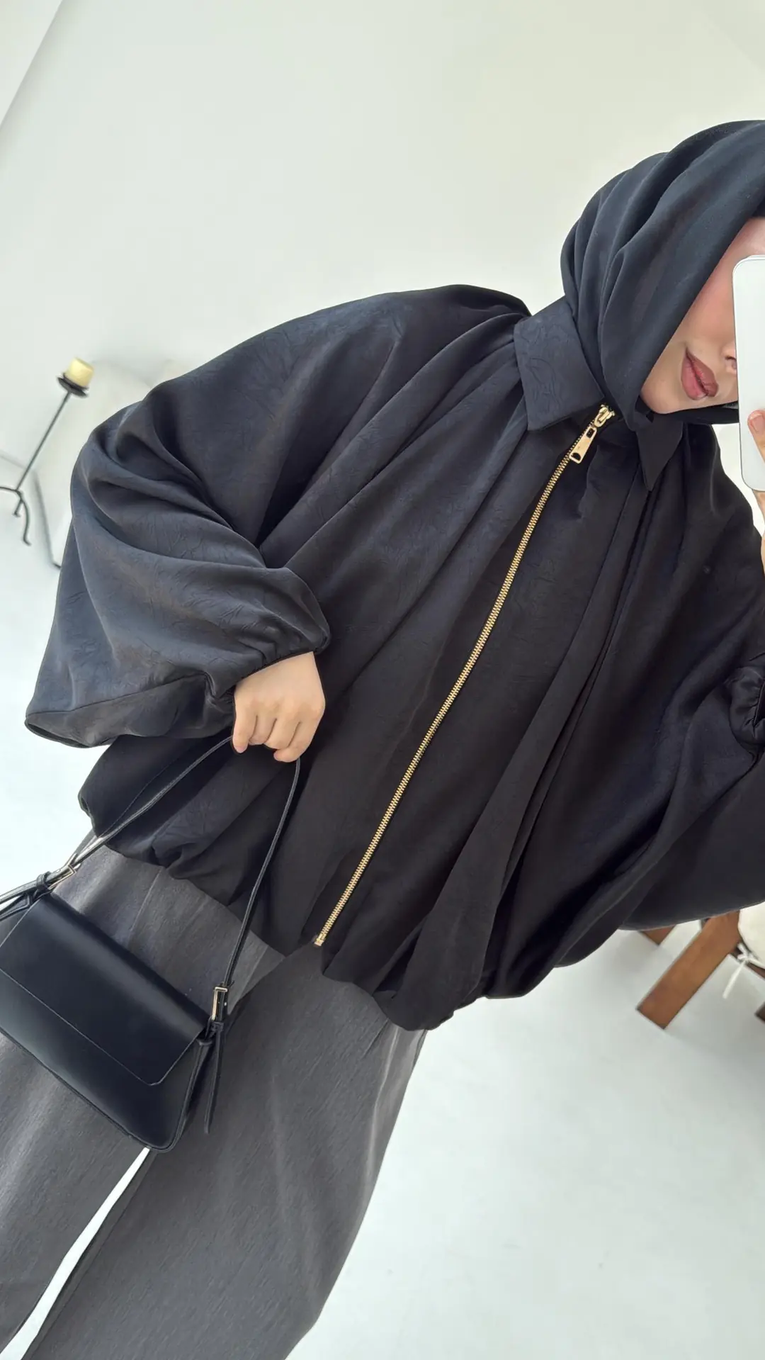 Bomber Saten Ceket Siyah - Görsel 6