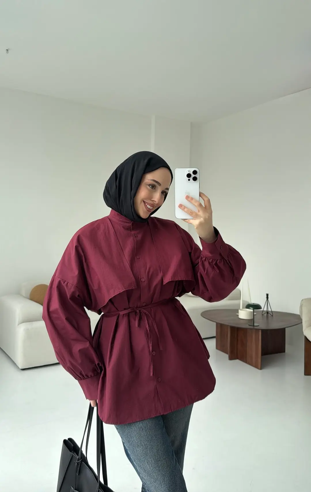 Bordo Bağlamalı Gömlek - Görsel 2