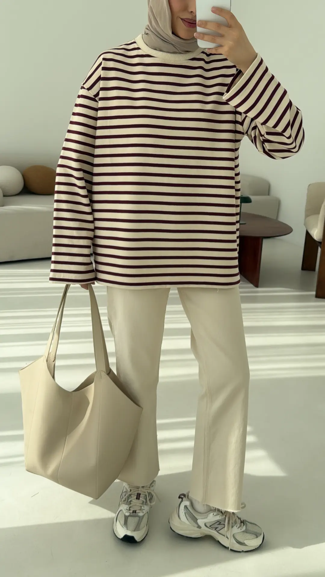 Bordo Çizgili Sweat - Görsel 2