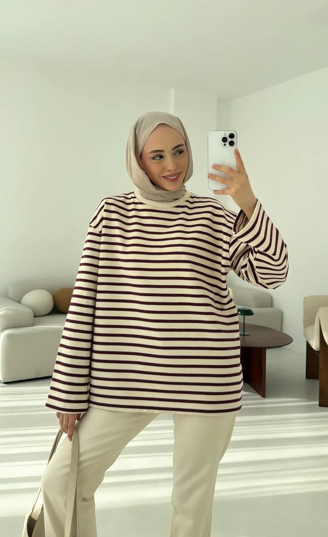 Bordo Çizgili Sweat - Görsel 4