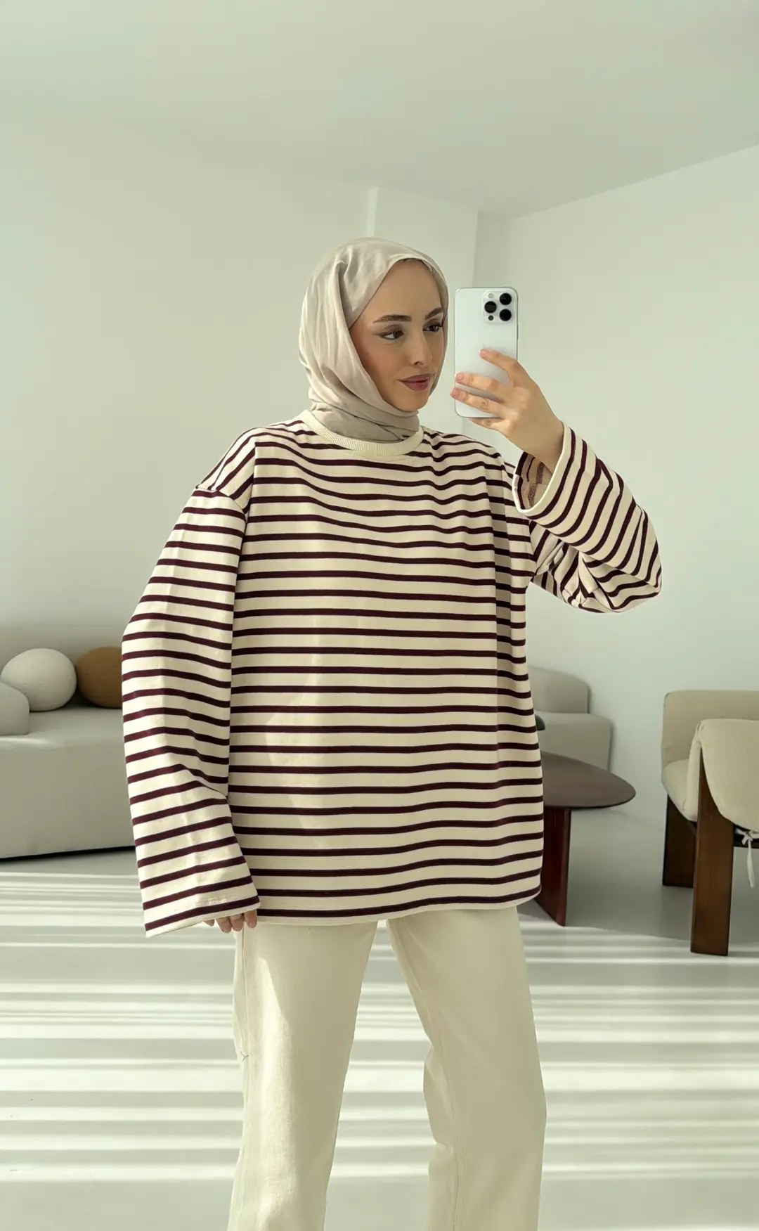 Bordo Çizgili Sweat - Görsel 5