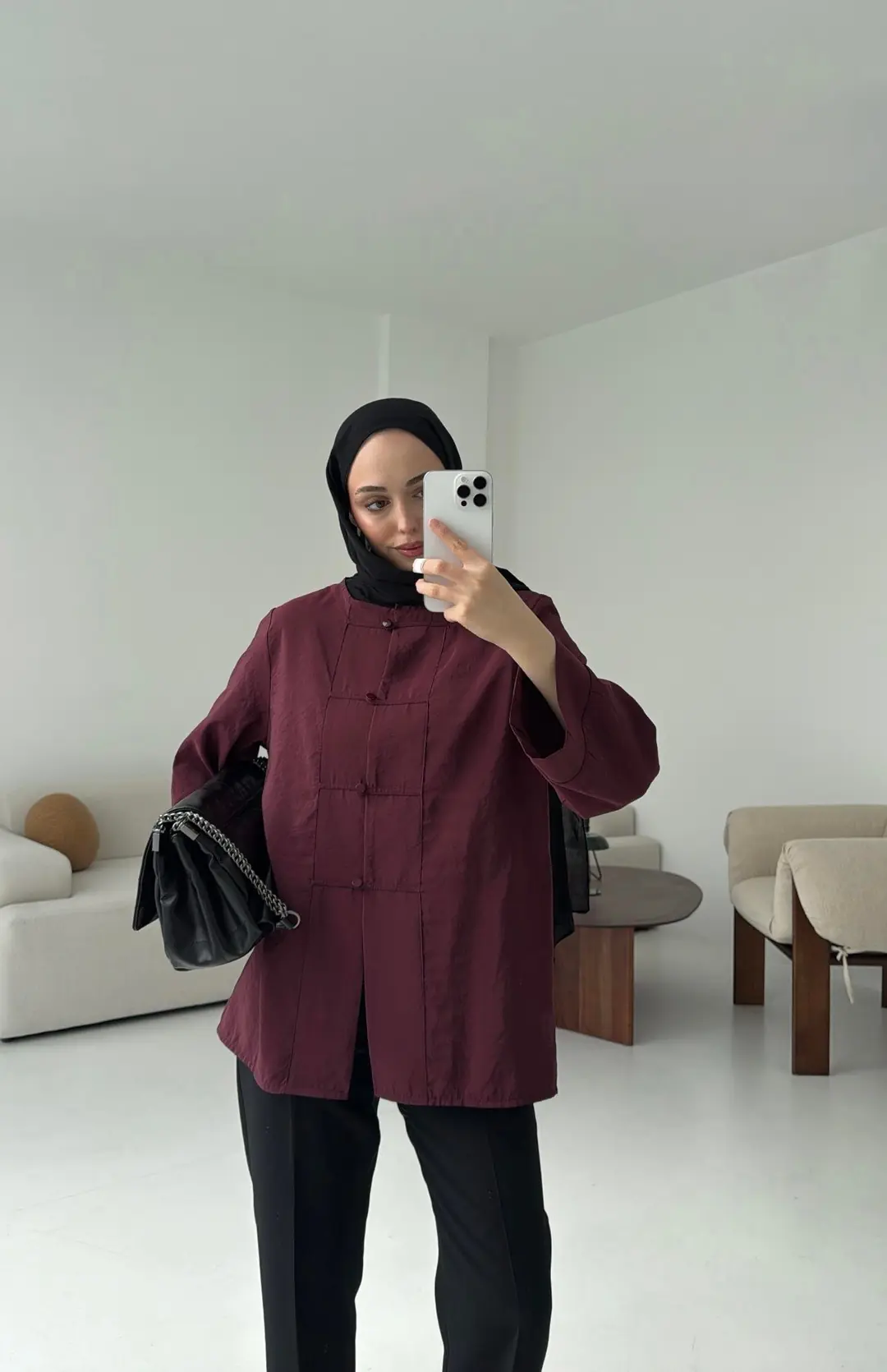 Bordo Düğme Detay Gömlek