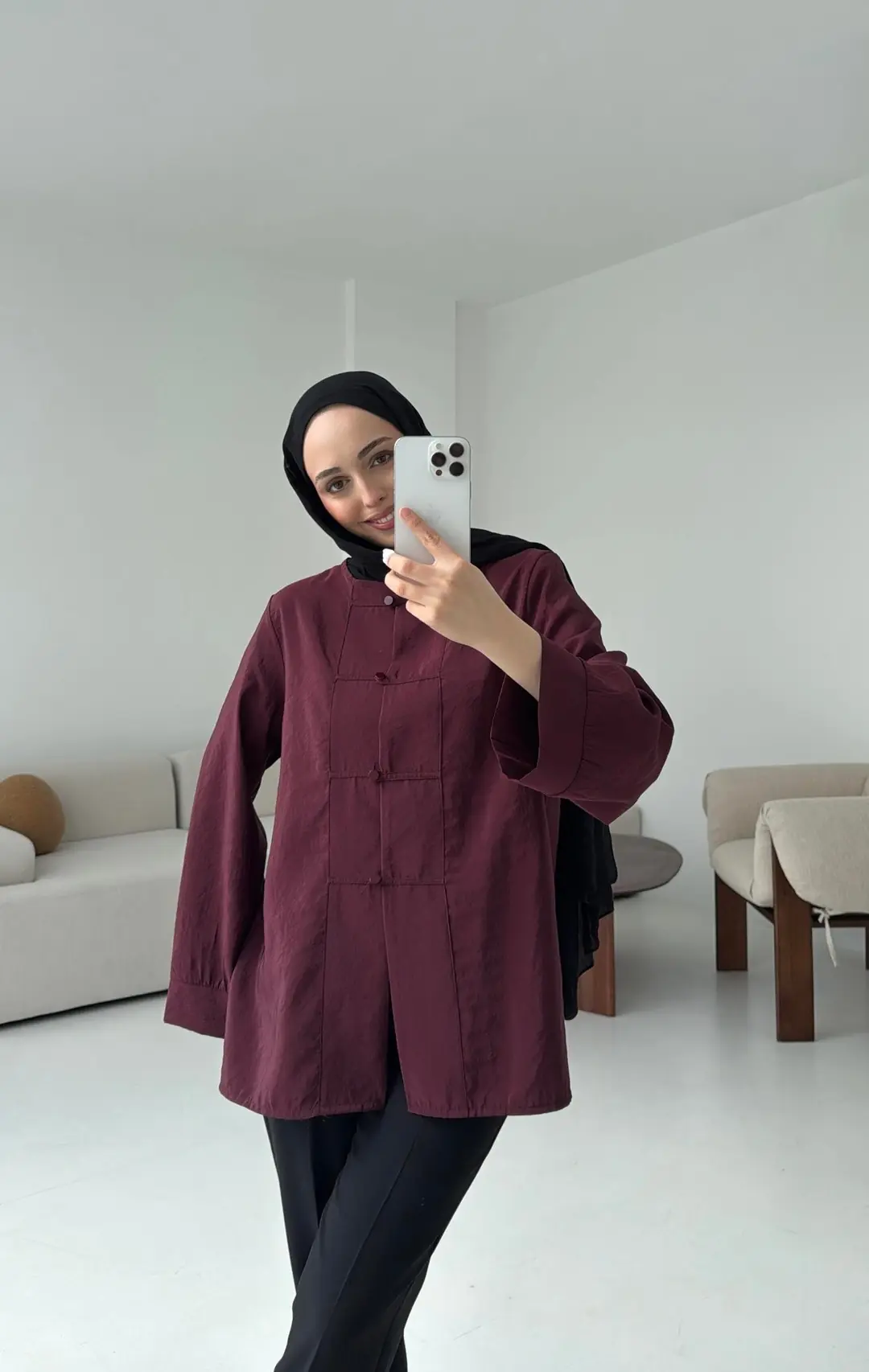 Bordo Düğme Detay Gömlek - Görsel 2