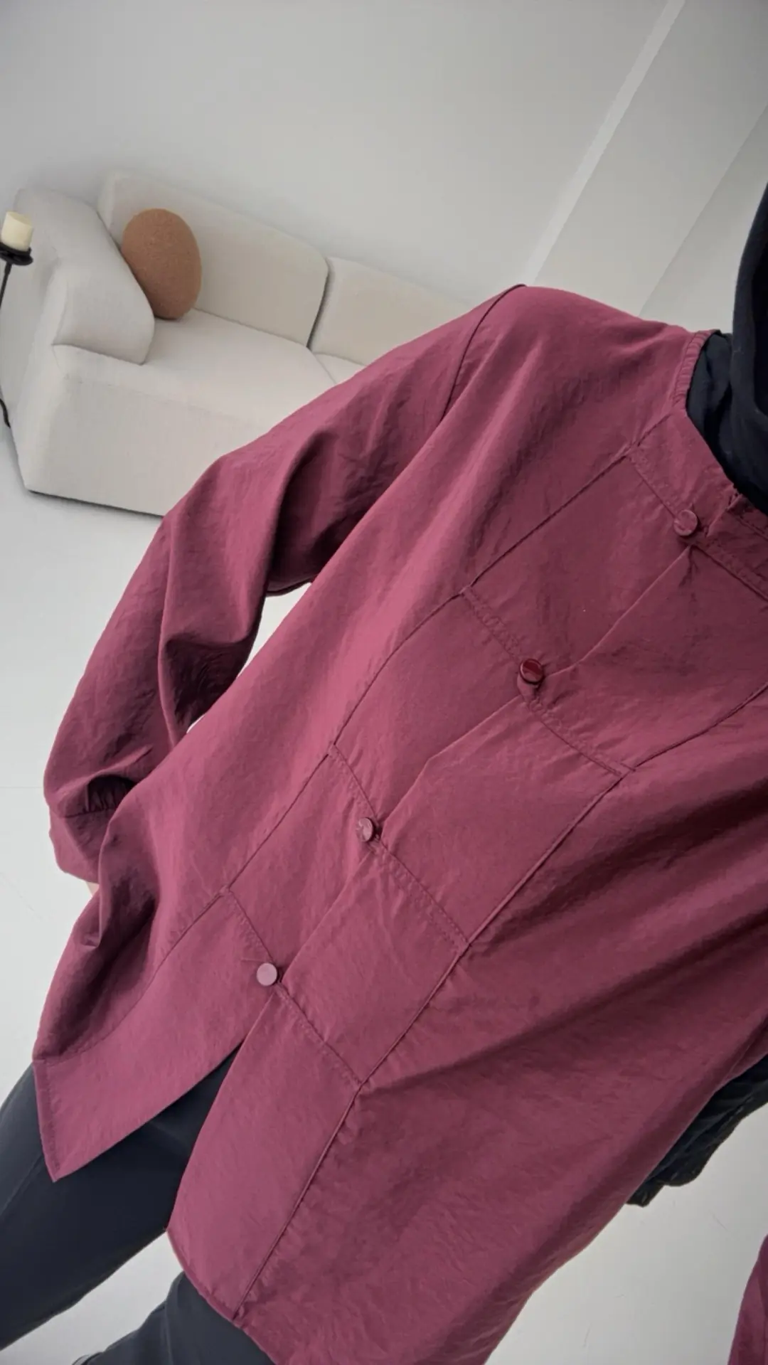 Bordo Düğme Detay Gömlek - Görsel 3