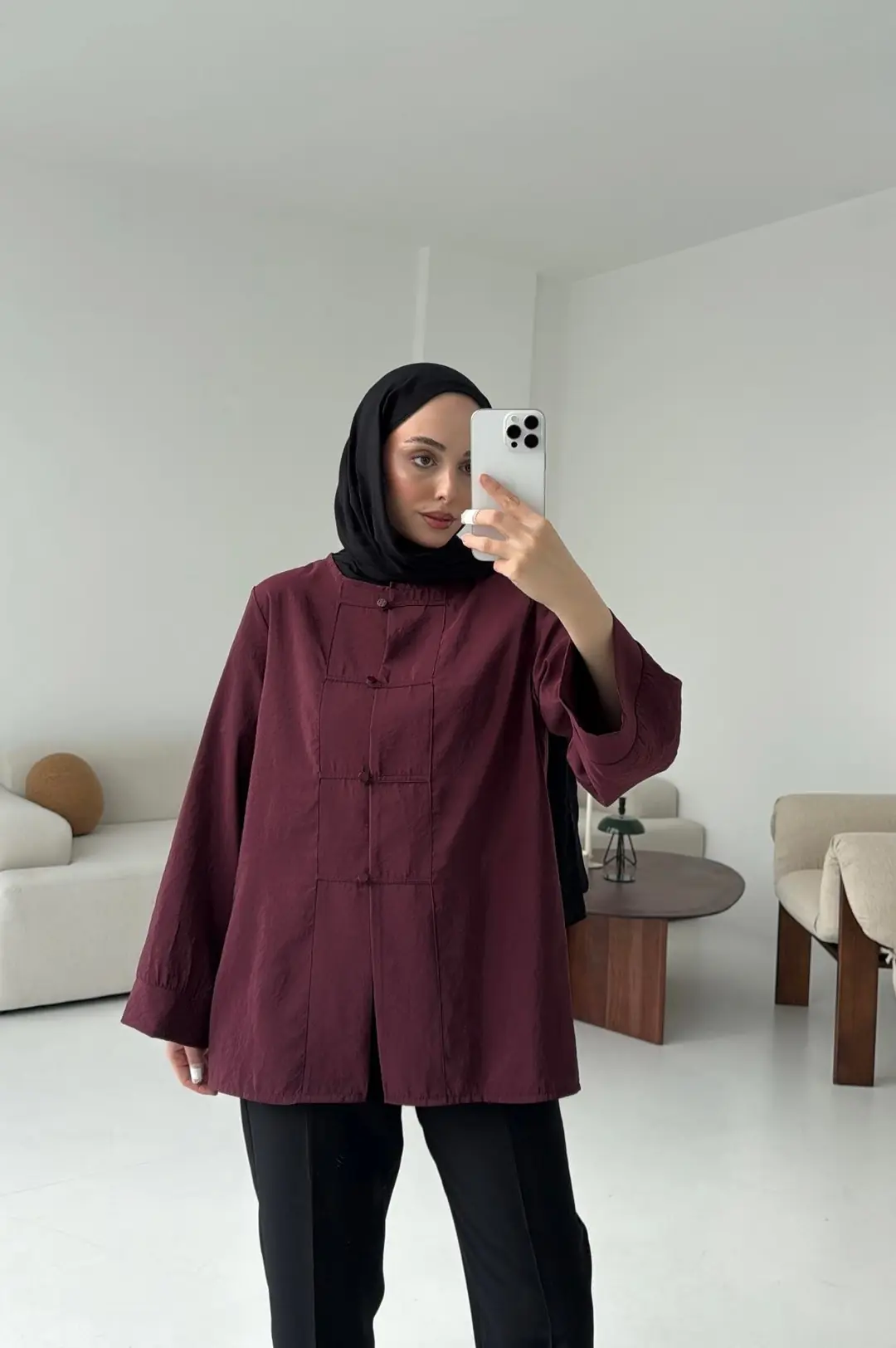 Bordo Düğme Detay Gömlek - Görsel 5