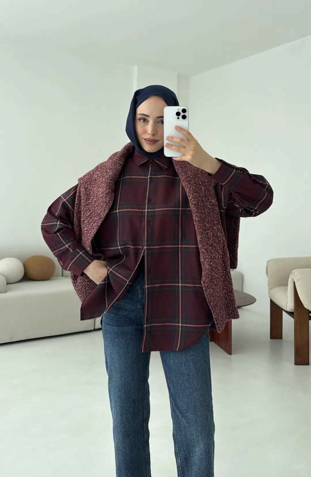 Bordo Ekose Gömlek - Görsel 3